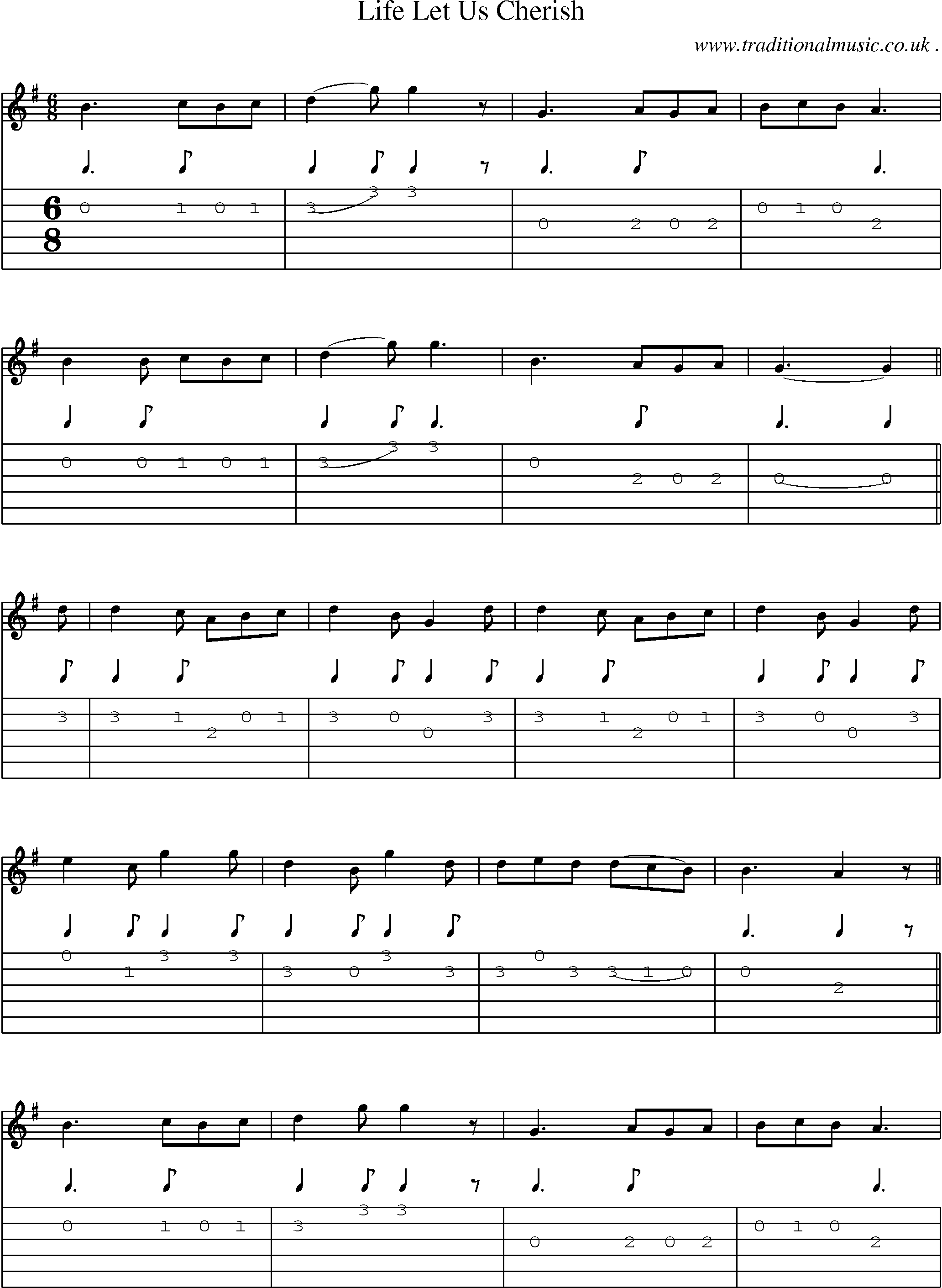 Sheet-Music and Guitar Tabs for Life Let Us Cherish 