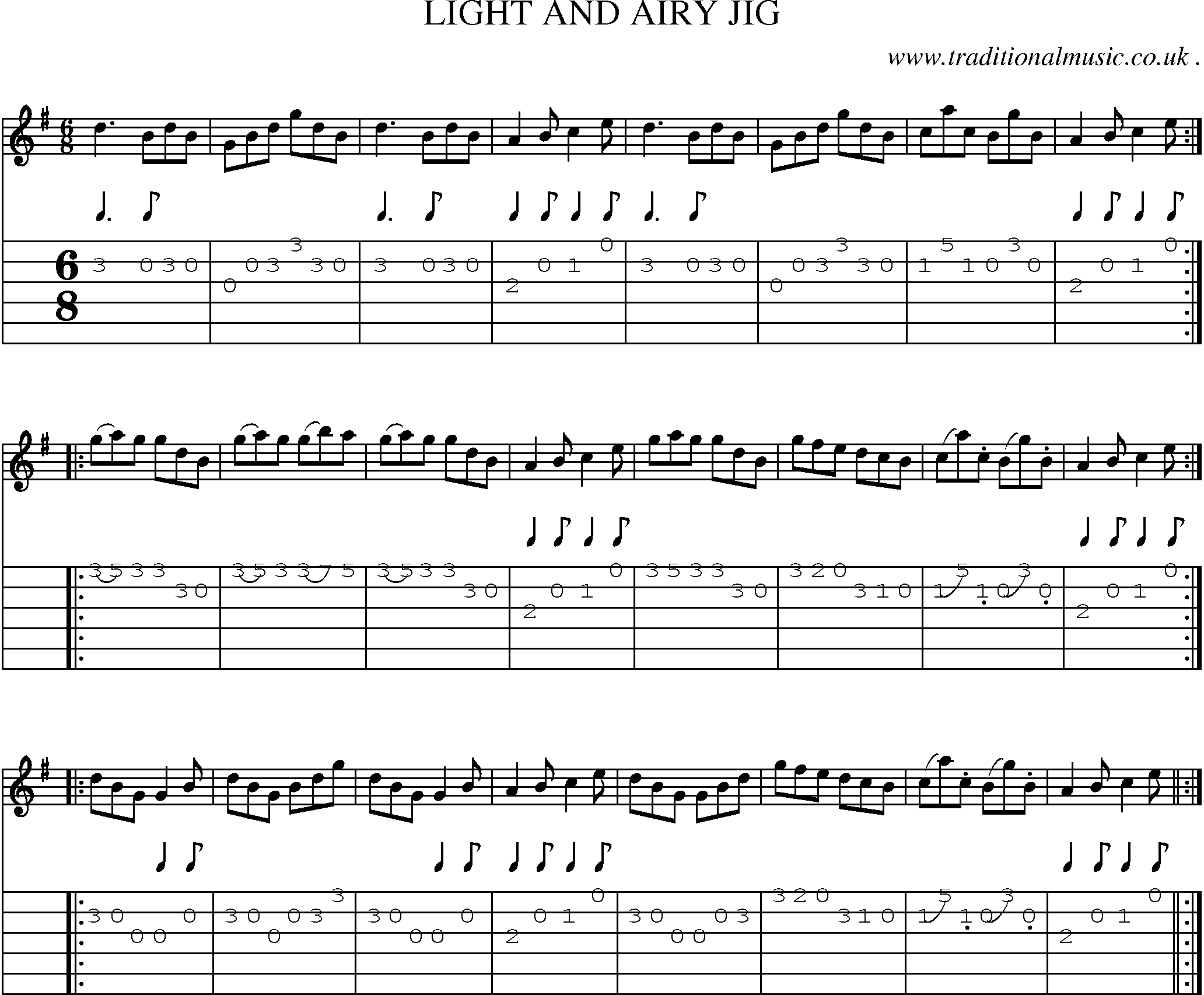 Sheet-Music and Guitar Tabs for Light And Airy Jig