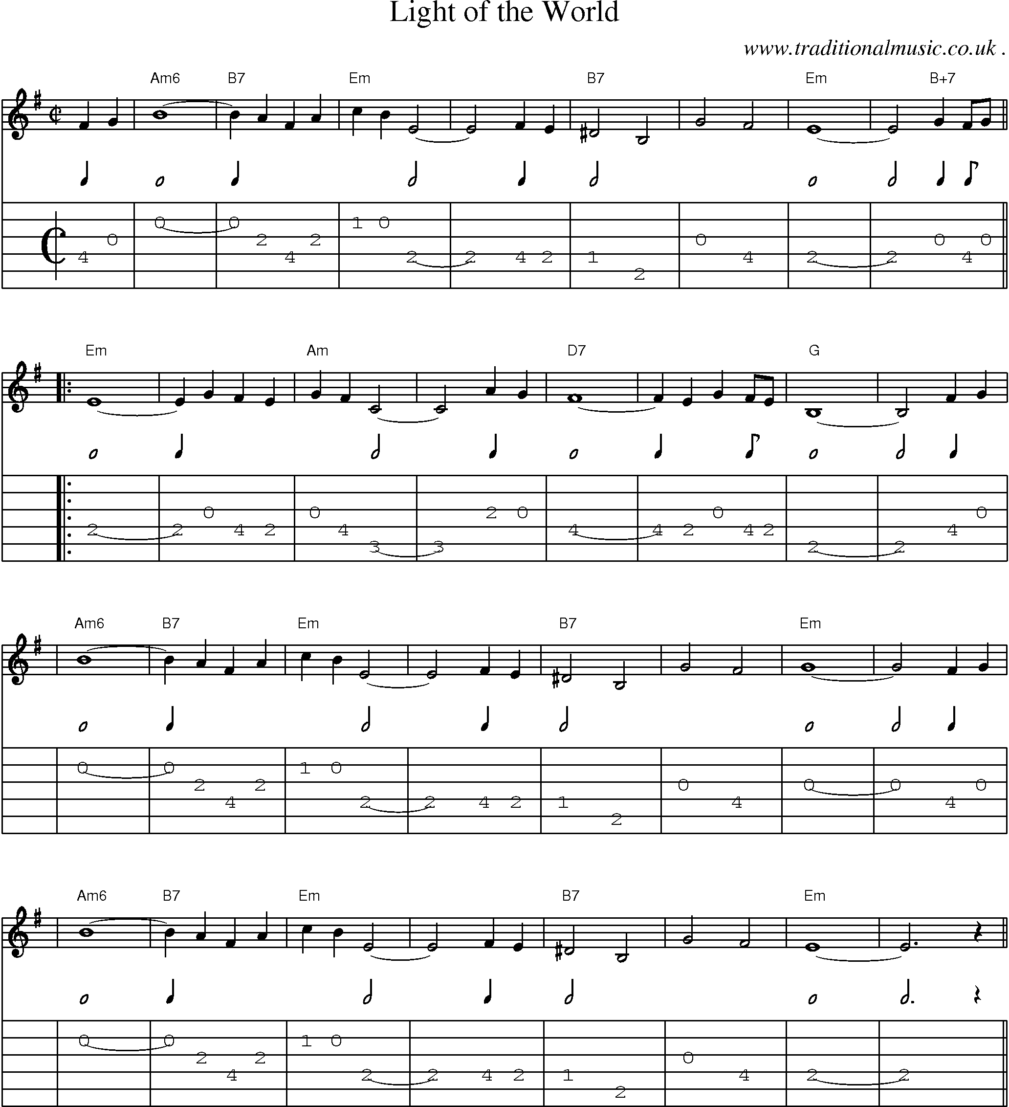 Sheet-Music and Guitar Tabs for Light Of The World