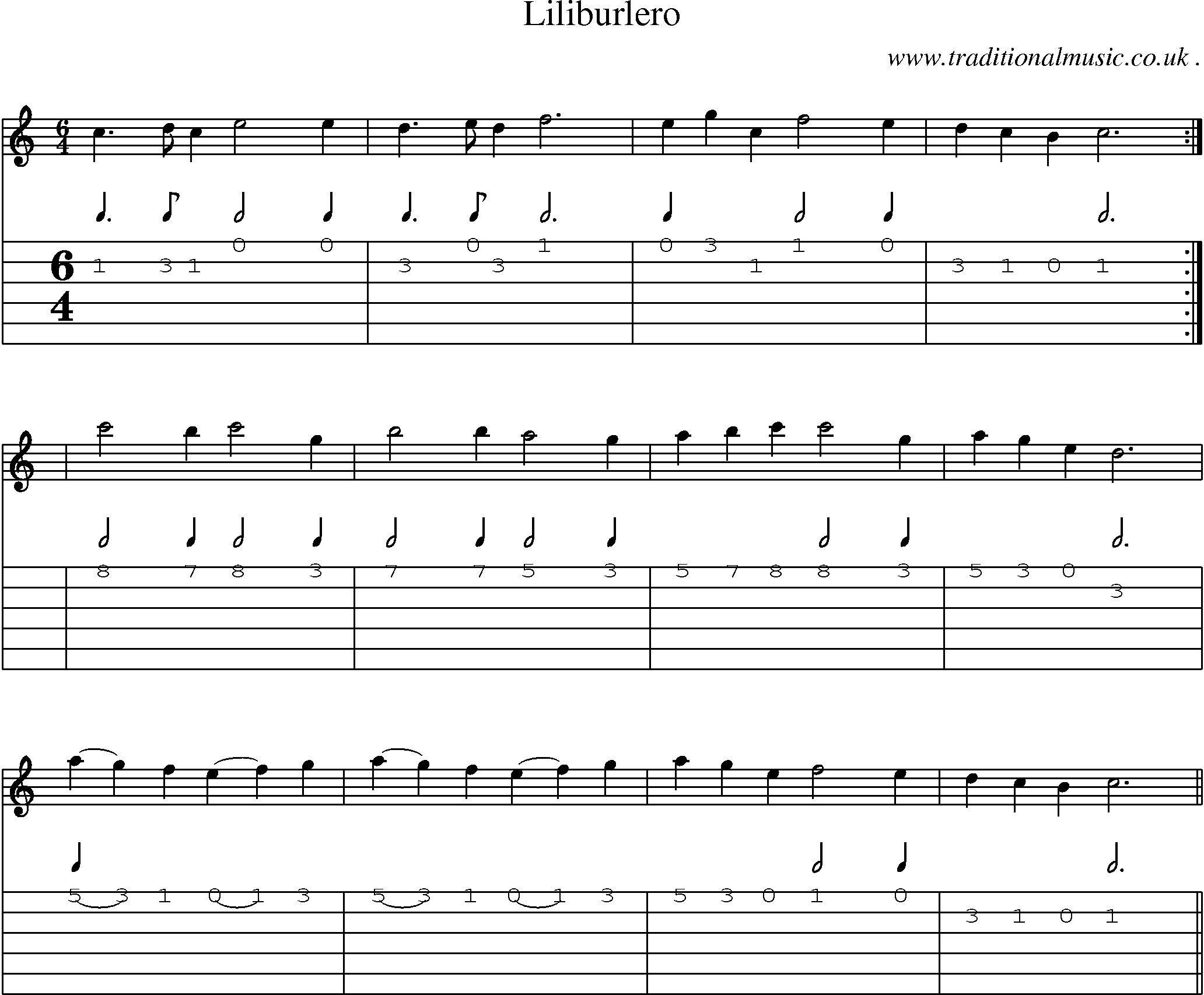 Sheet-Music and Guitar Tabs for Liliburlero