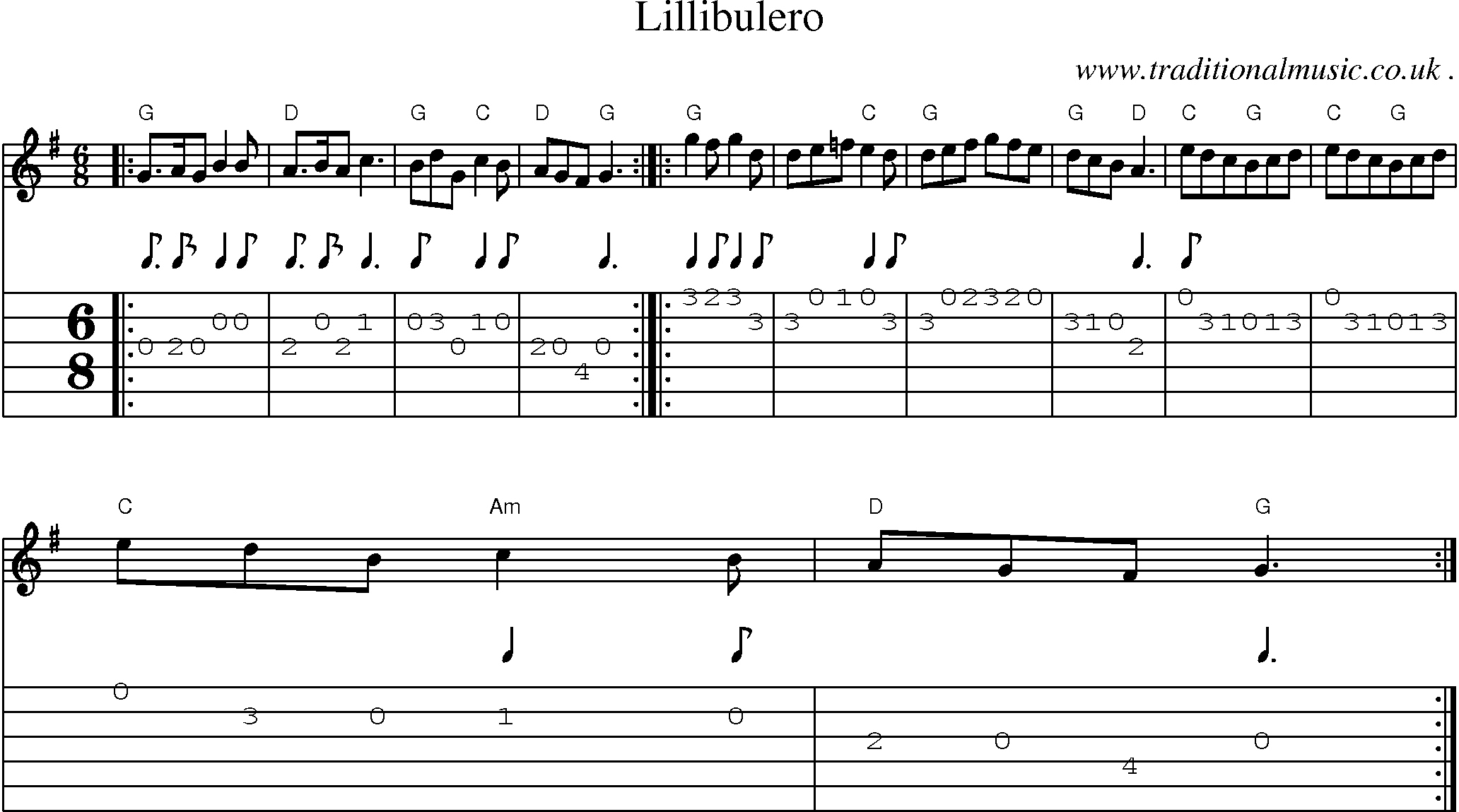 Sheet-Music and Guitar Tabs for Lillibulero