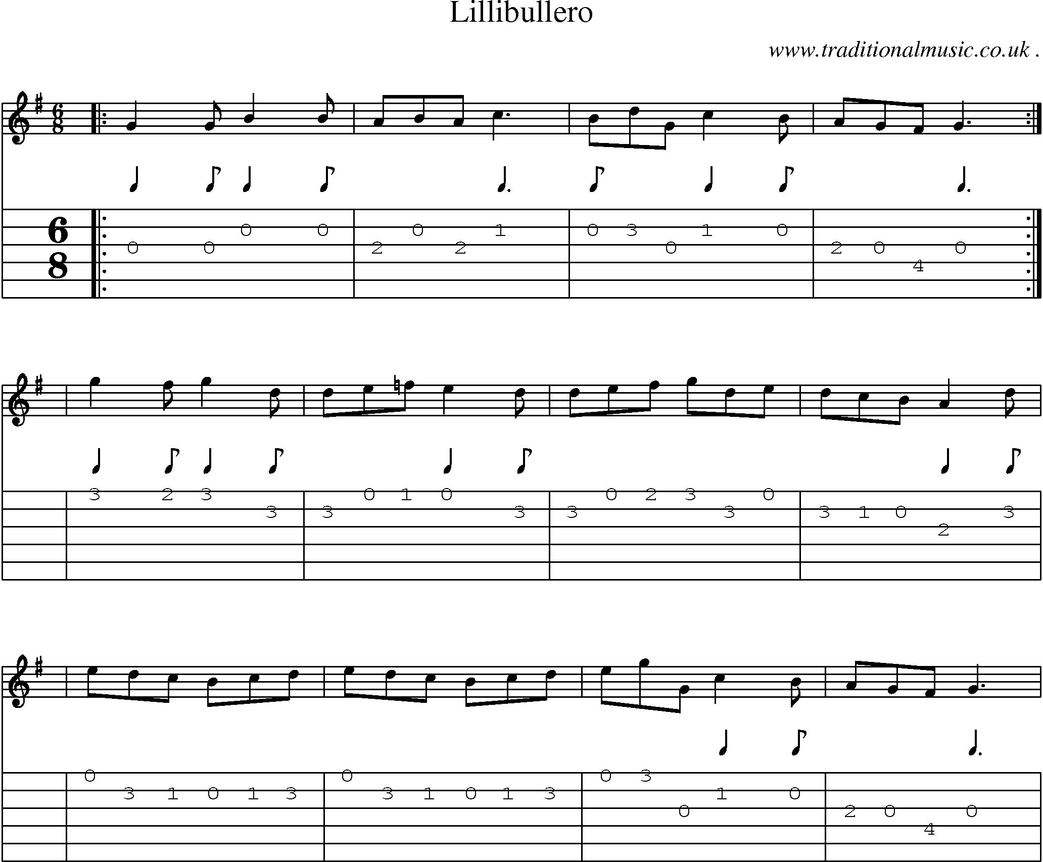Sheet-Music and Guitar Tabs for Lillibullero