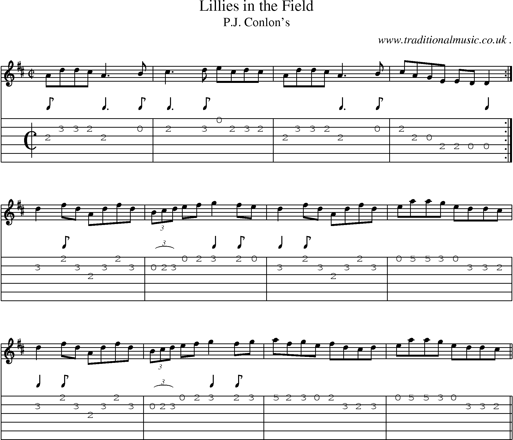 Sheet-Music and Guitar Tabs for Lillies In The Field