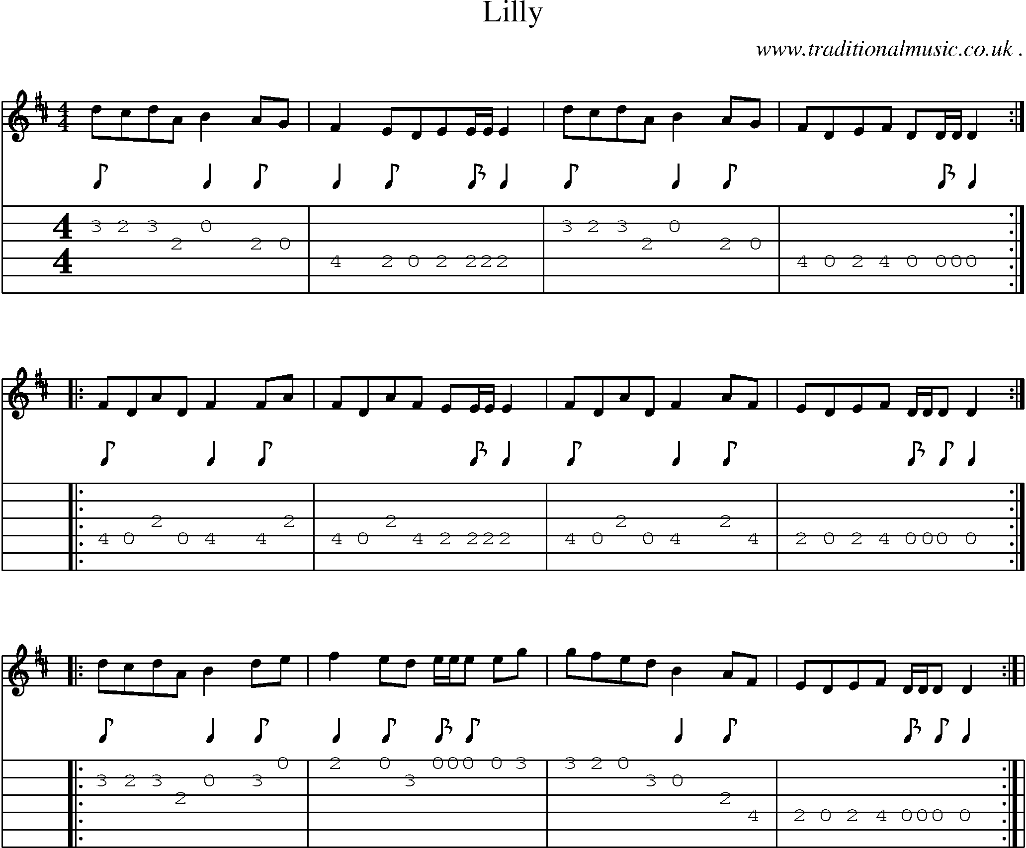 Sheet-Music and Guitar Tabs for Lilly