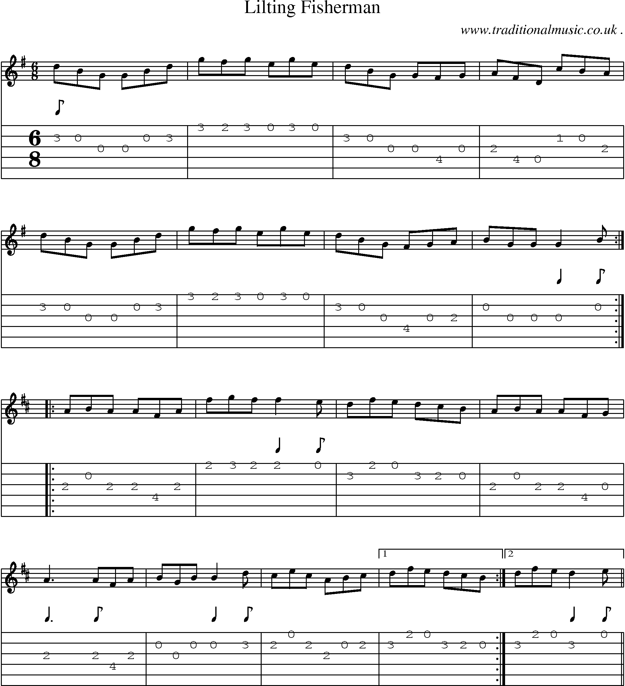 Sheet-Music and Guitar Tabs for Lilting Fisherman