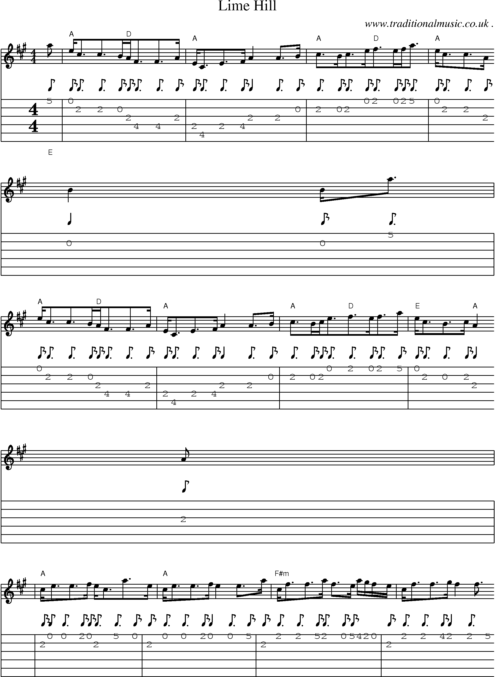 Sheet-Music and Guitar Tabs for Lime Hill