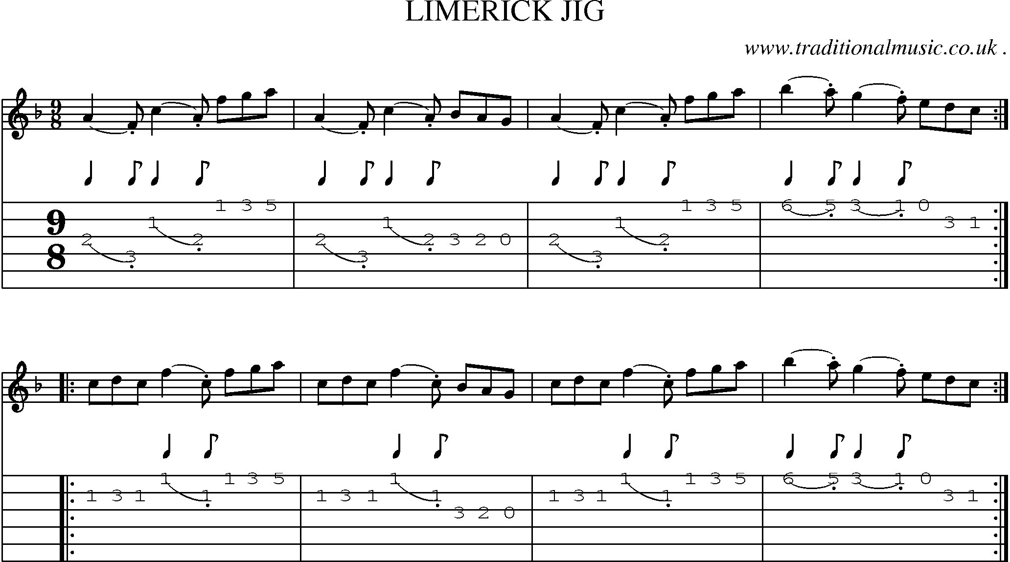 Sheet-Music and Guitar Tabs for Limerick Jig