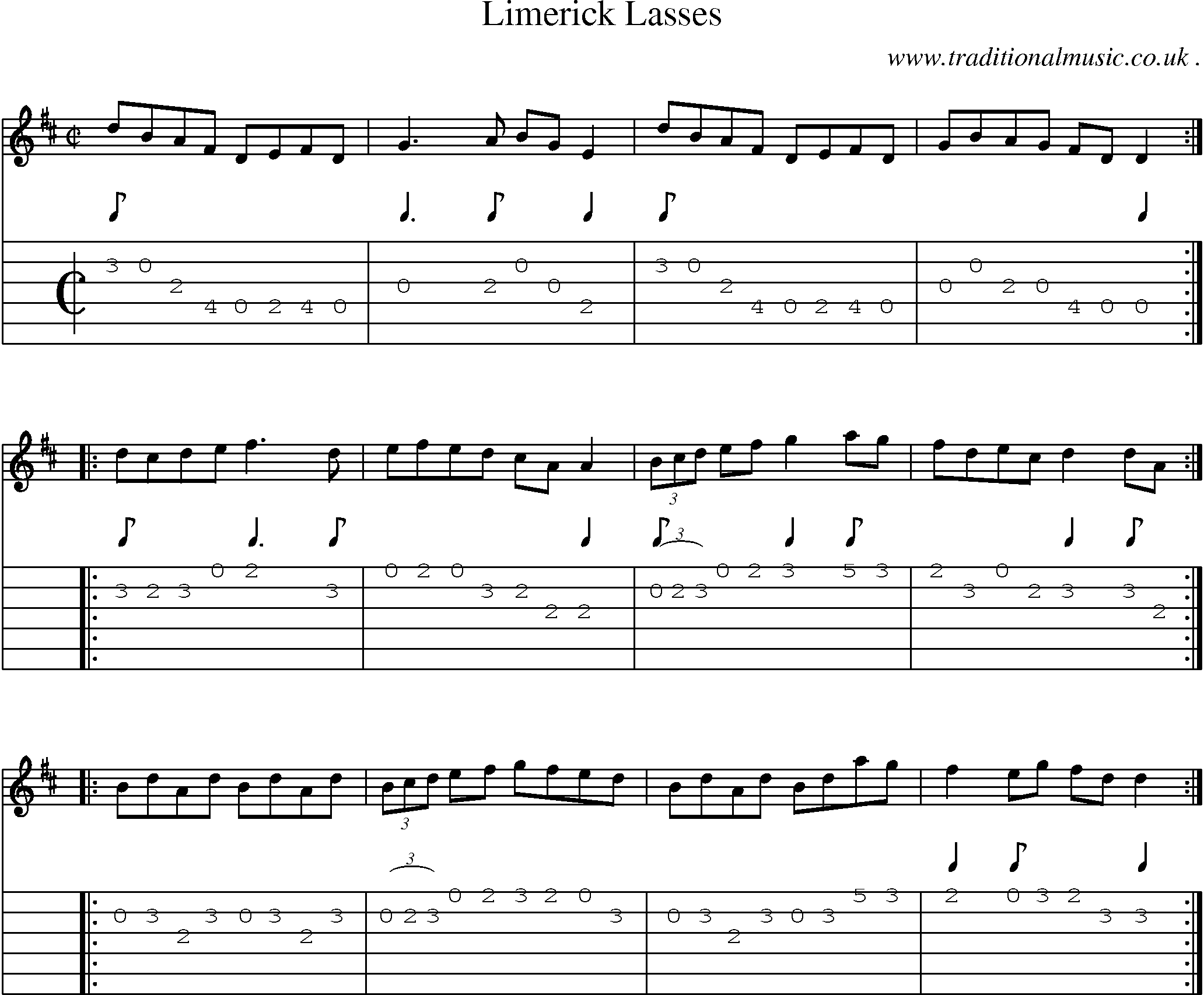 Sheet-Music and Guitar Tabs for Limerick Lasses