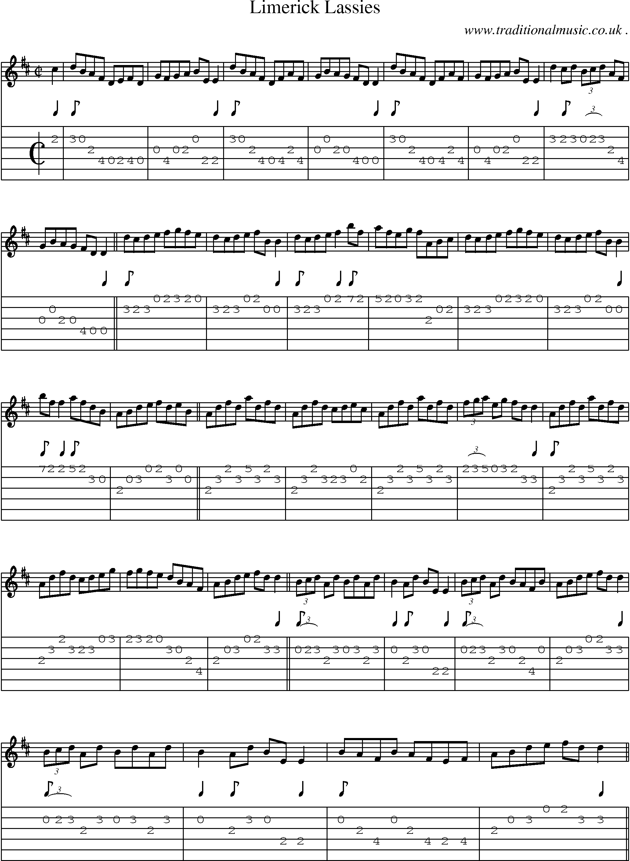 Sheet-Music and Guitar Tabs for Limerick Lassies