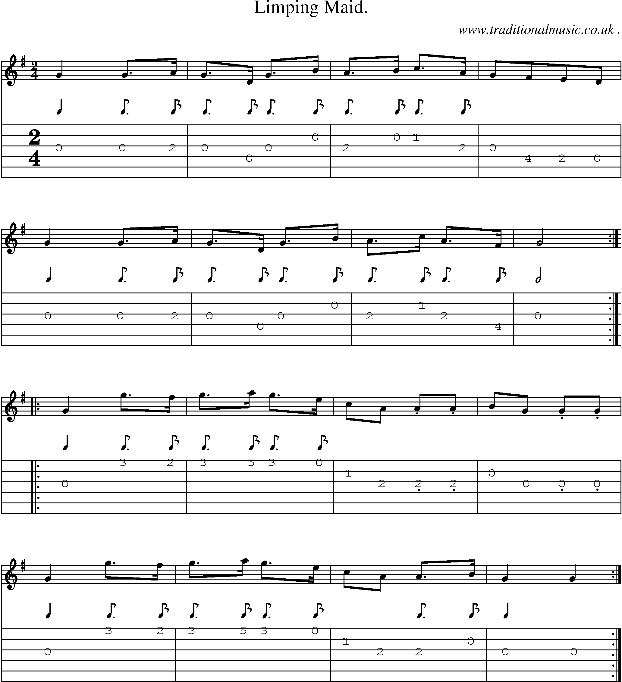 Sheet-Music and Guitar Tabs for Limping Maid