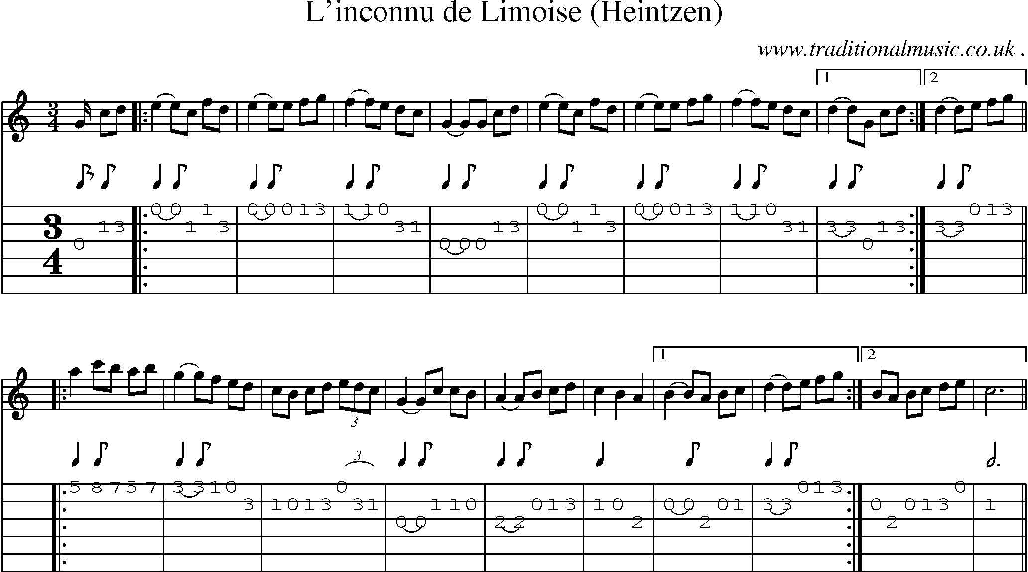 Sheet-Music and Guitar Tabs for Linconnu De Limoise (heintzen)