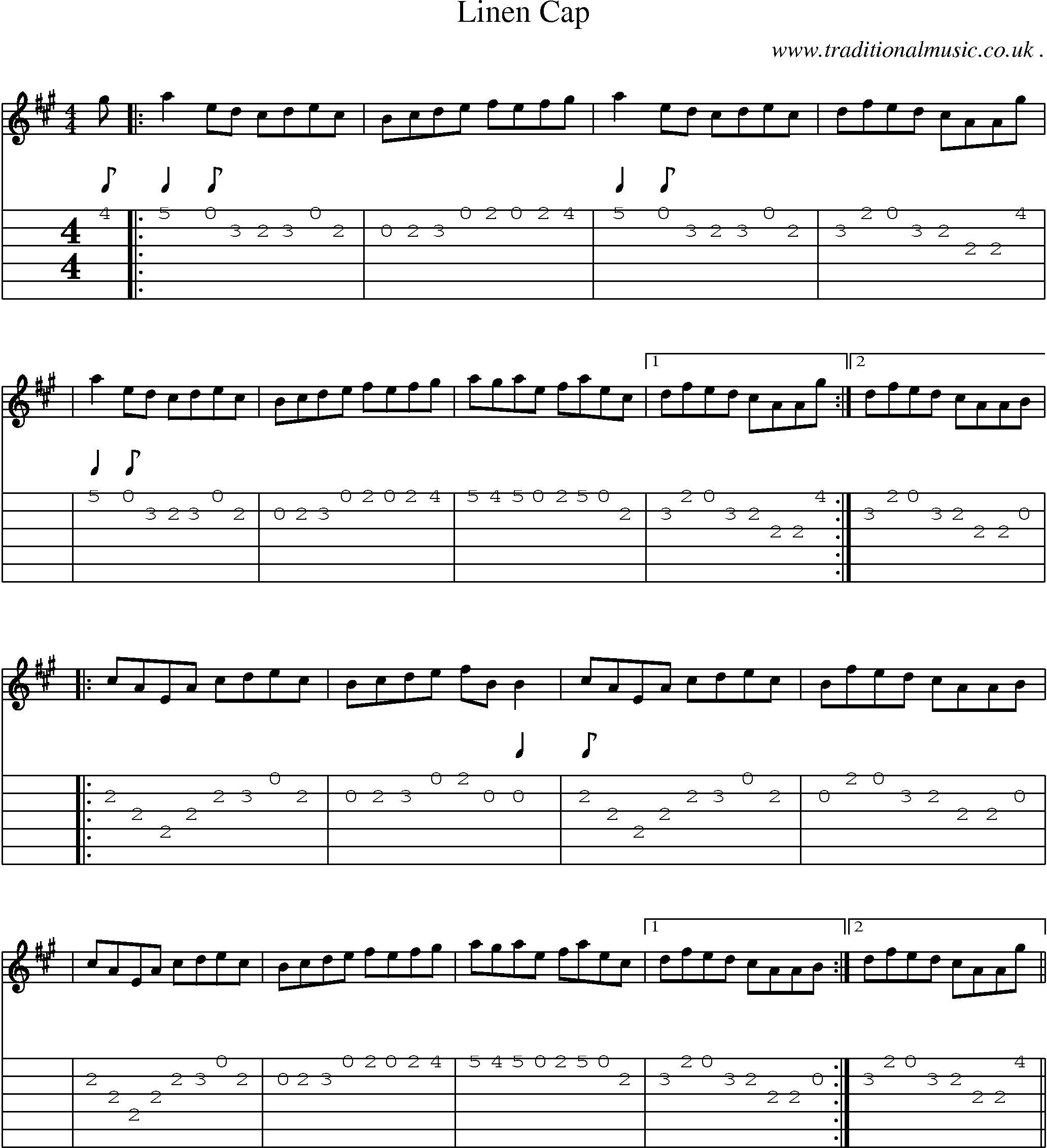 Sheet-Music and Guitar Tabs for Linen Cap