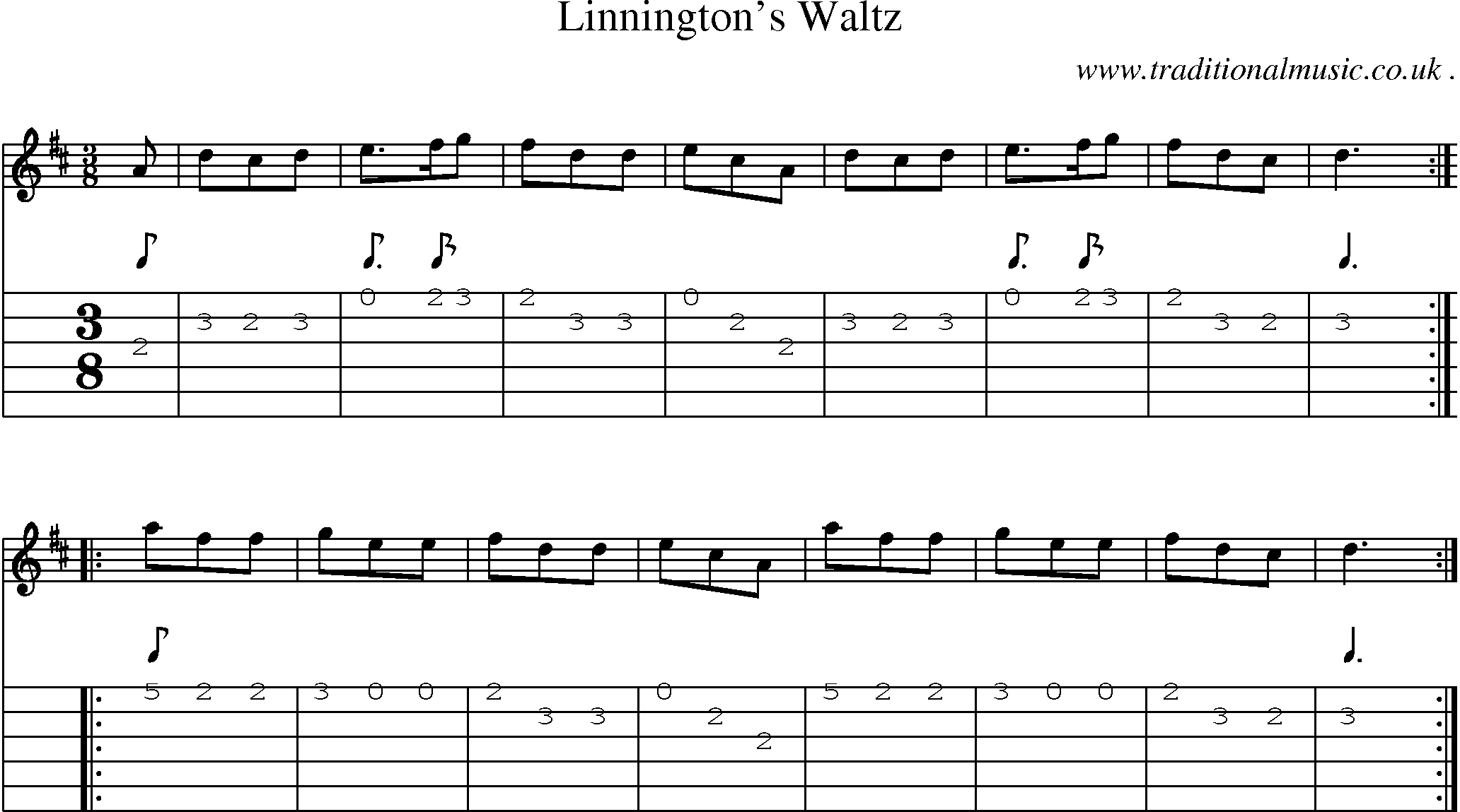 Sheet-Music and Guitar Tabs for Linningtons Waltz
