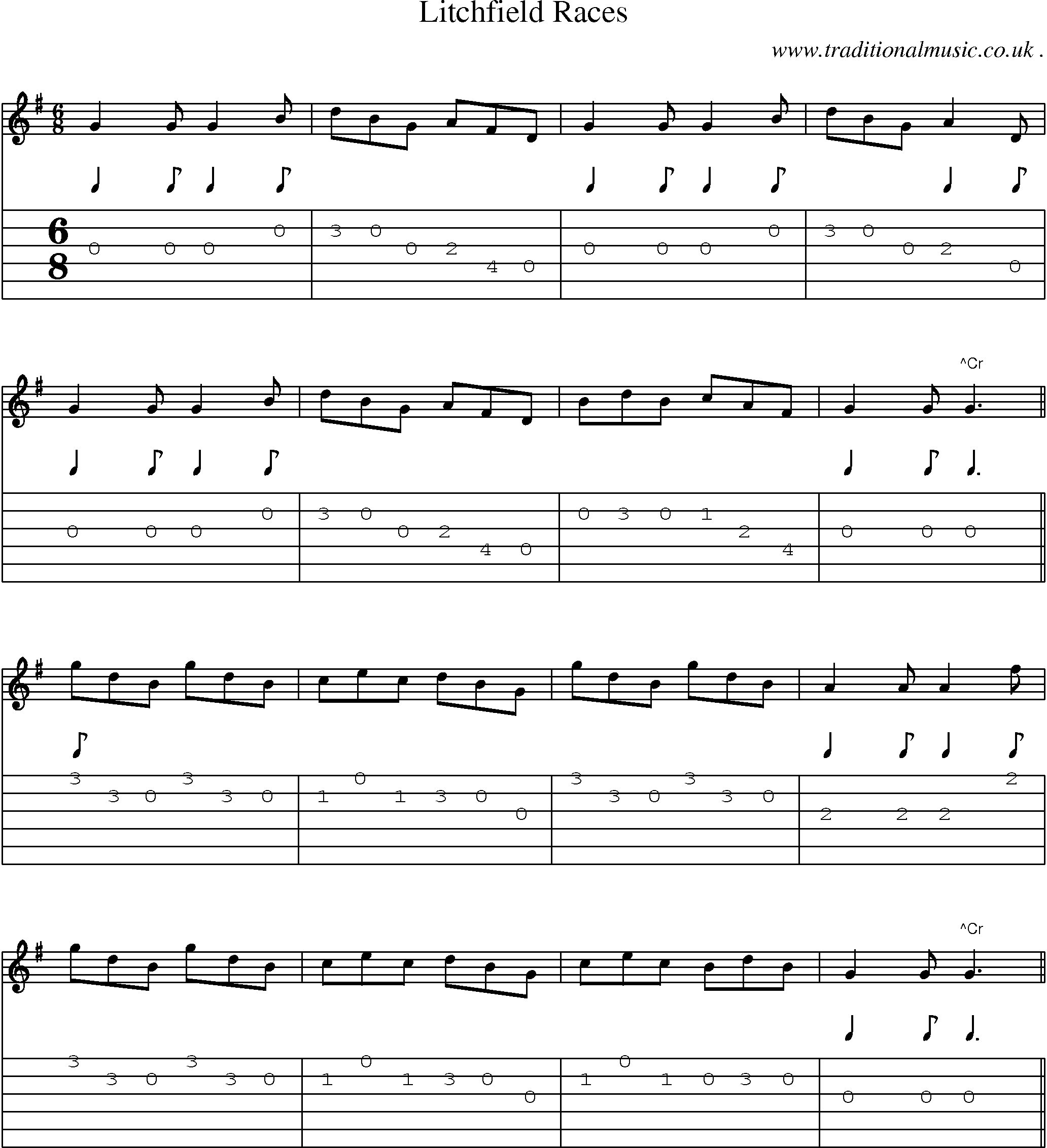 Sheet-Music and Guitar Tabs for Litchfield Races