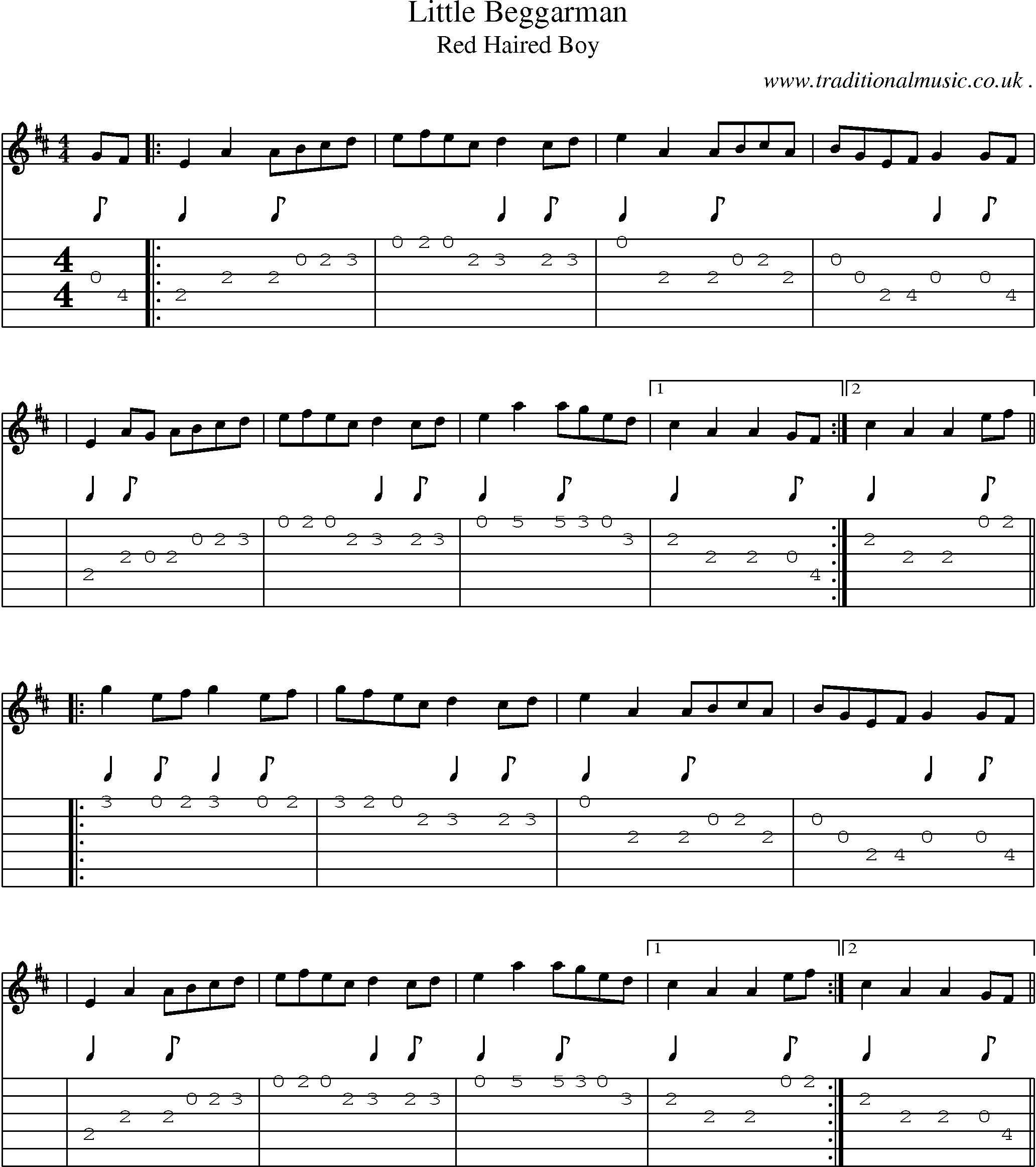 Sheet-Music and Guitar Tabs for Little Beggarman