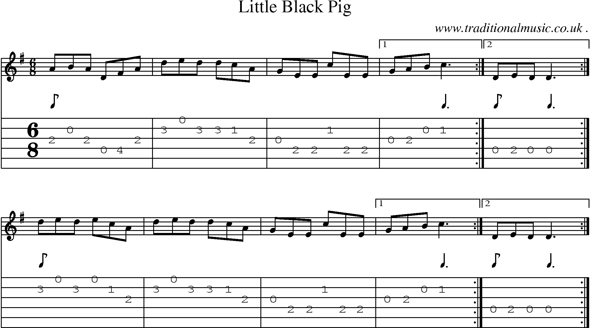 Sheet-Music and Guitar Tabs for Little Black Pig