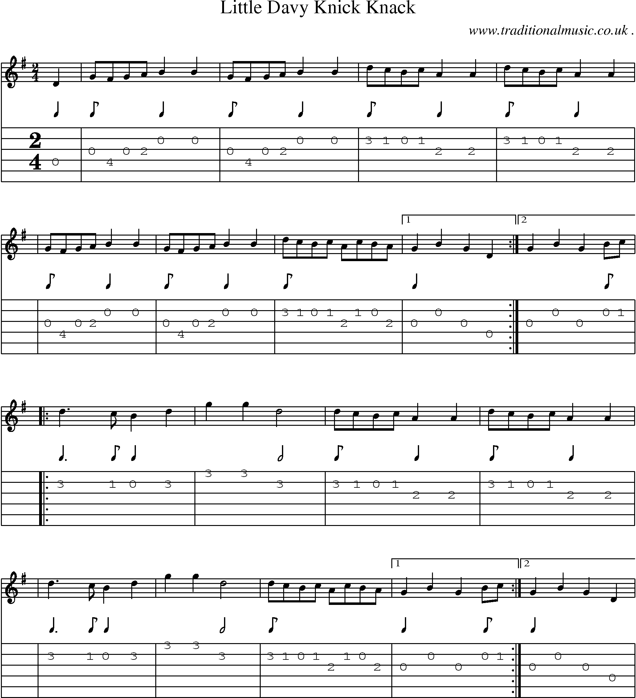Sheet-Music and Guitar Tabs for Little Davy Knick Knack