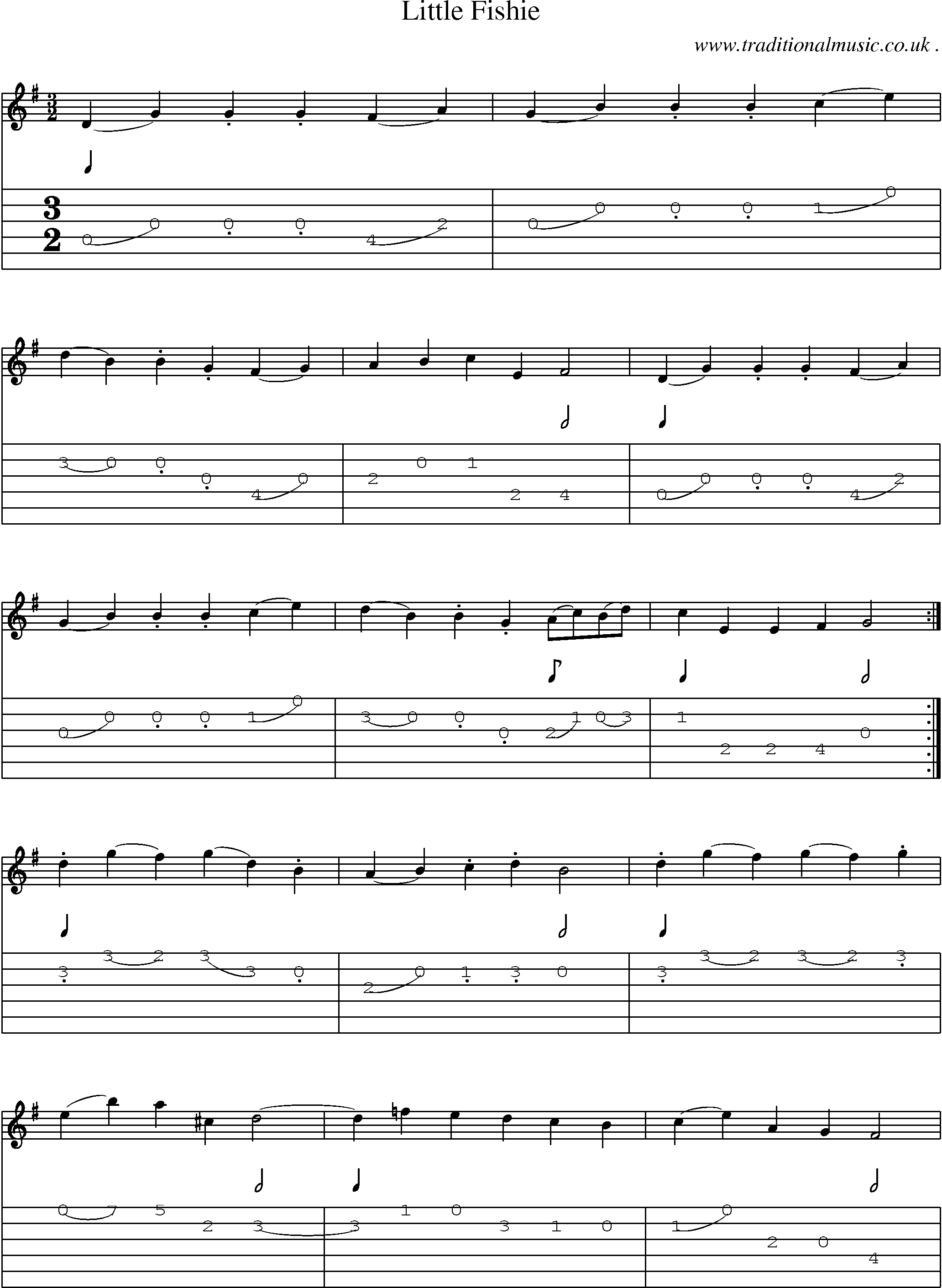 Sheet-Music and Guitar Tabs for Little Fishie