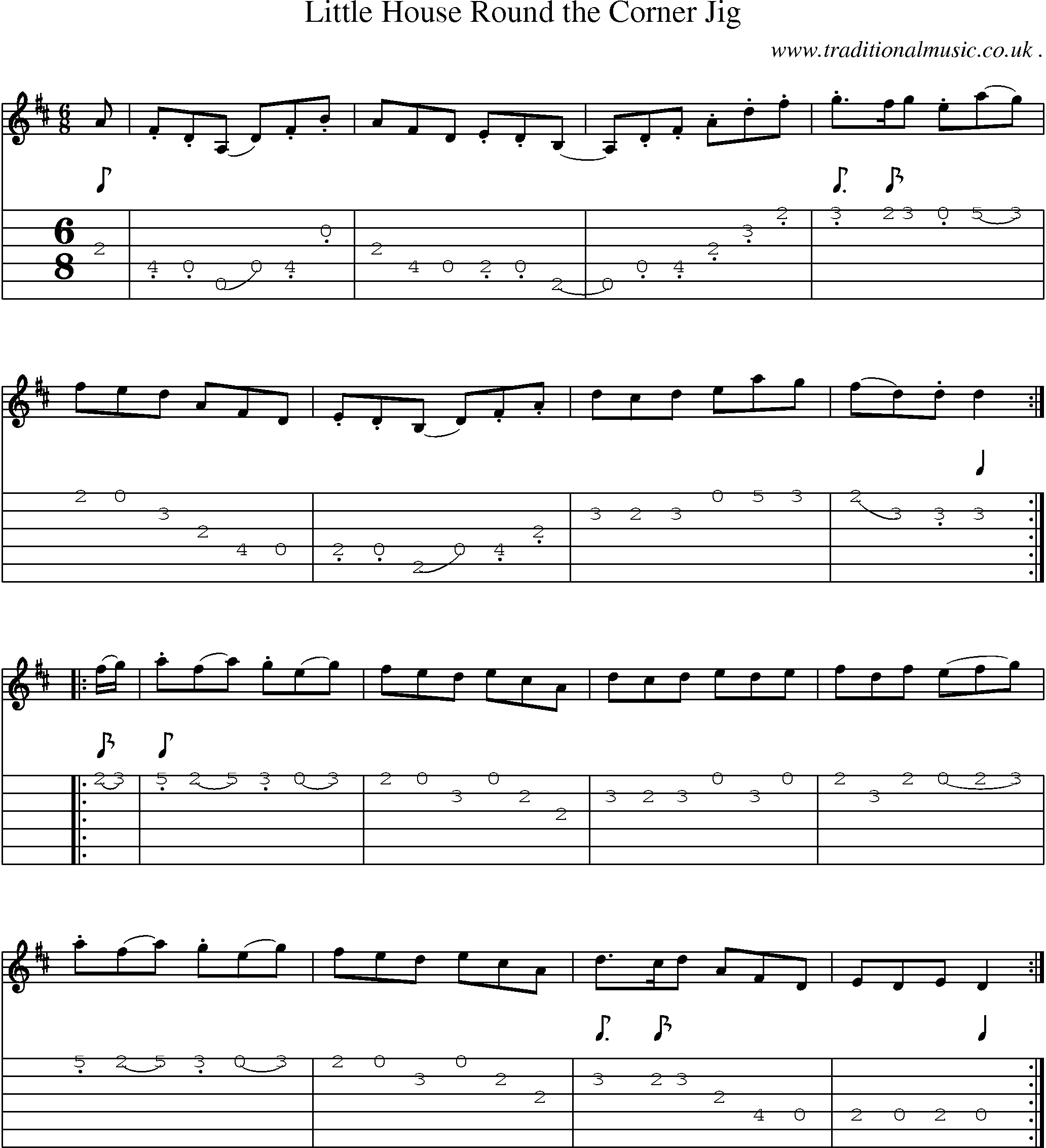 Sheet-Music and Guitar Tabs for Little House Round The Corner Jig