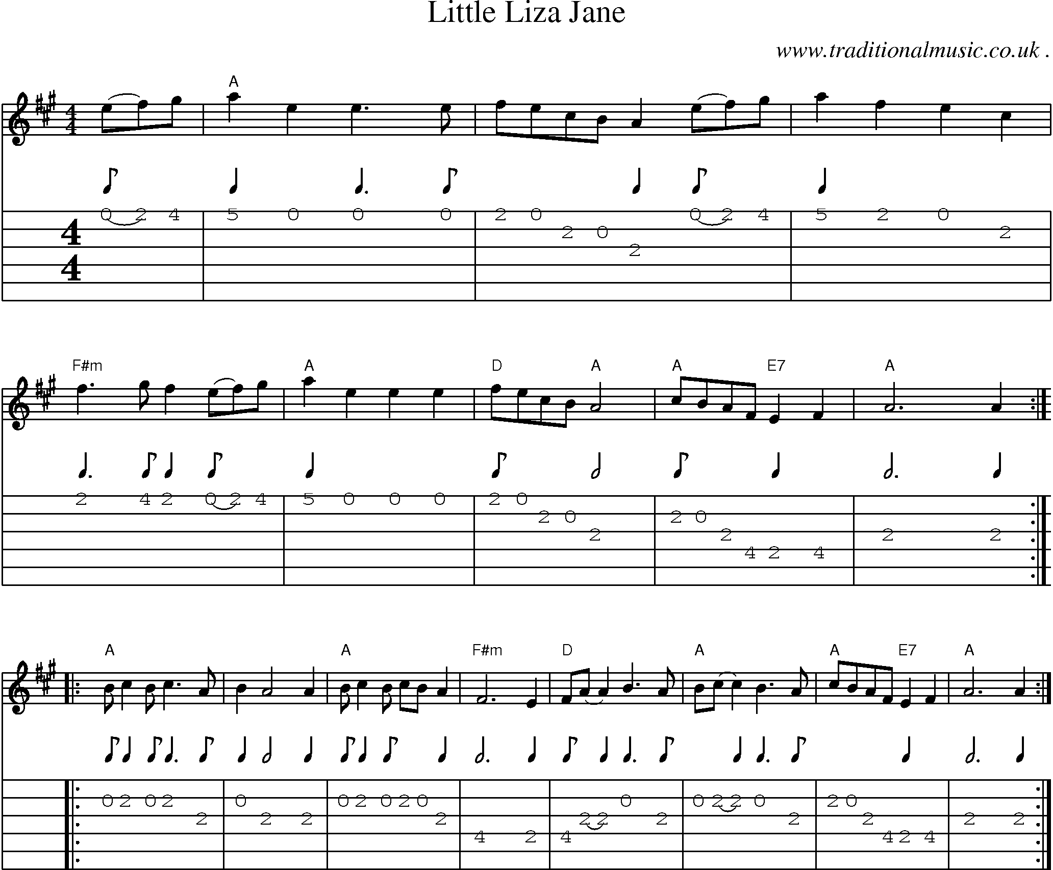 Sheet-Music and Guitar Tabs for Little Liza Jane