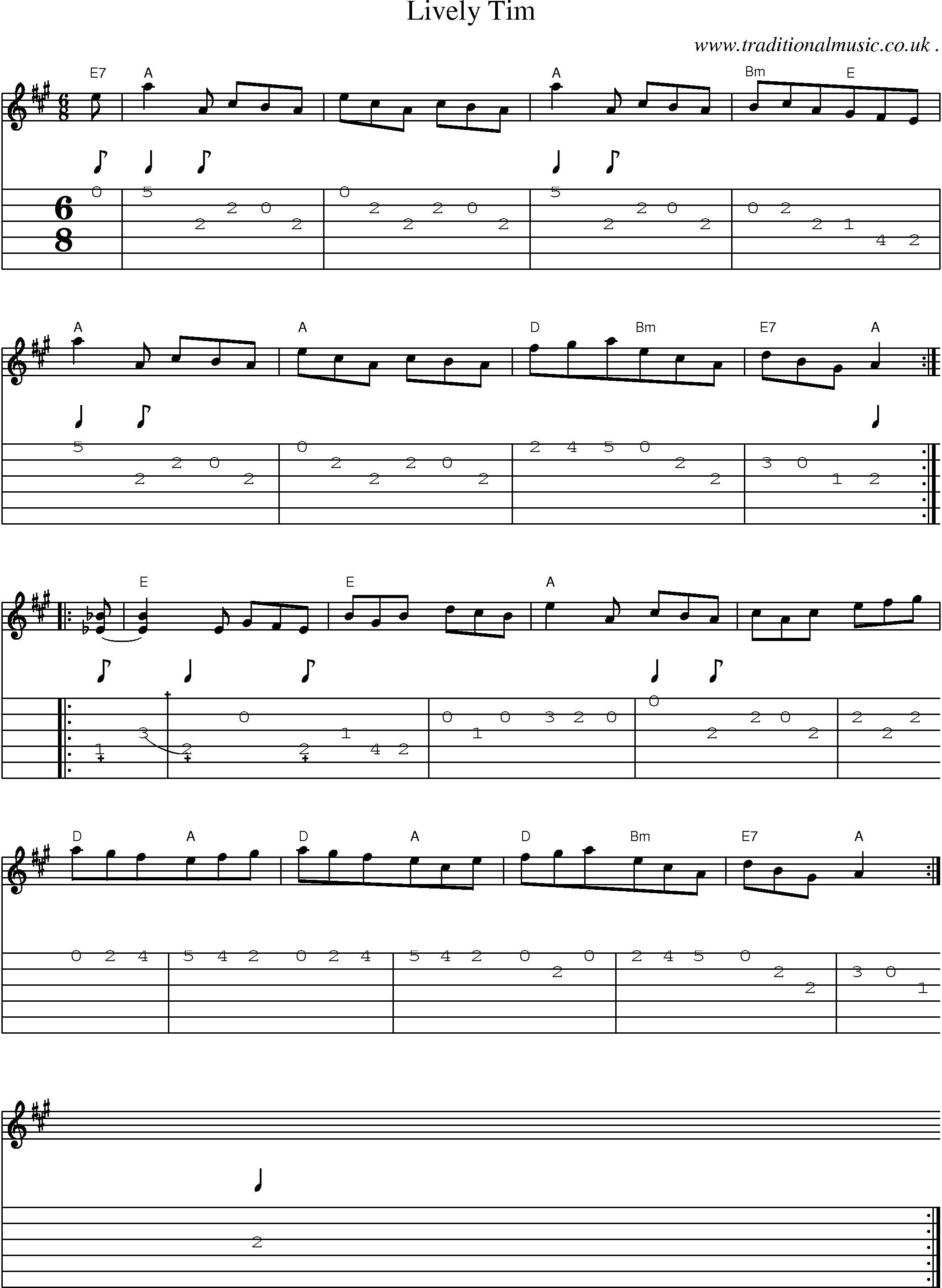 Sheet-Music and Guitar Tabs for Lively Tim
