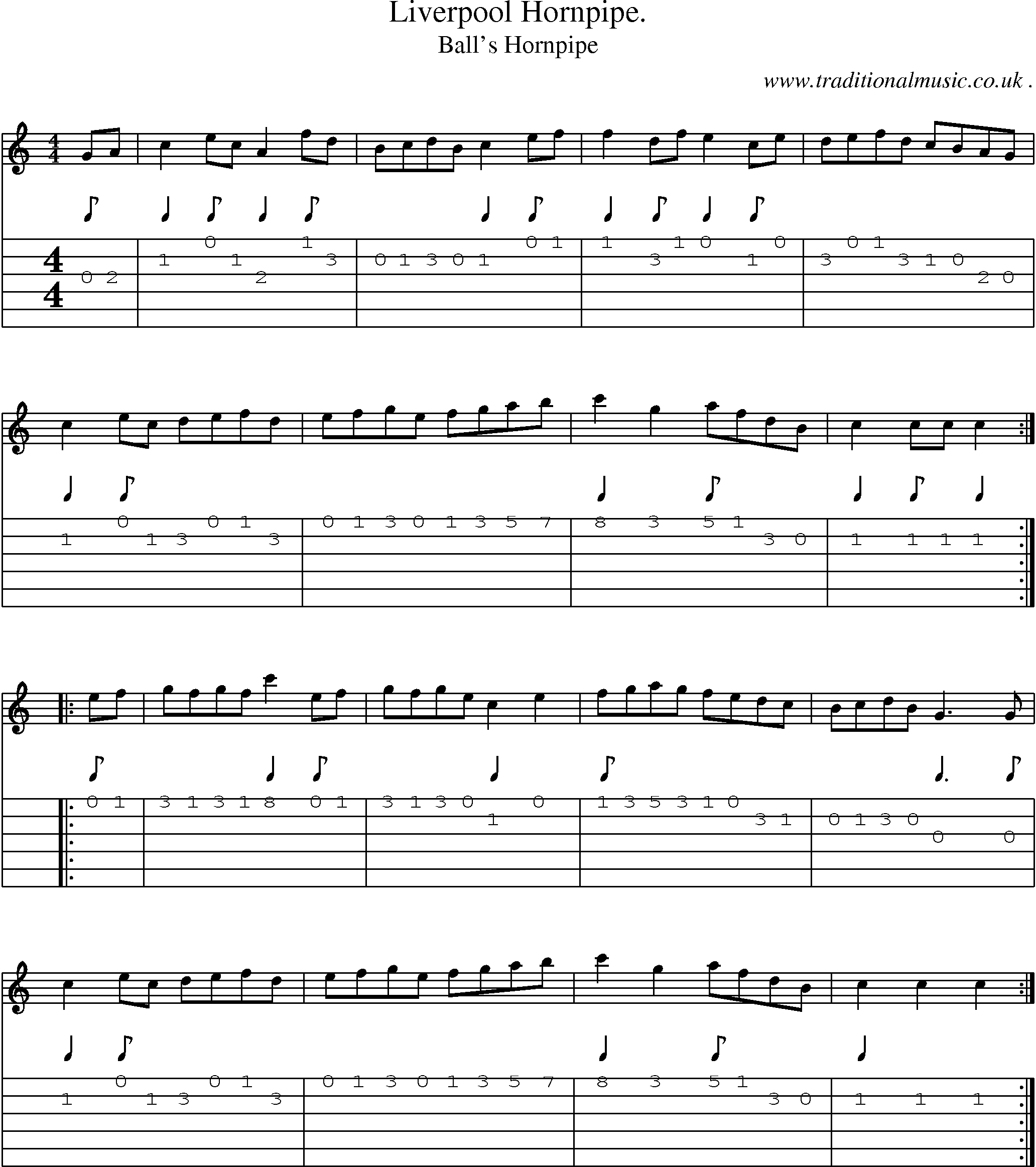 Sheet-Music and Guitar Tabs for Liverpool Hornpipe