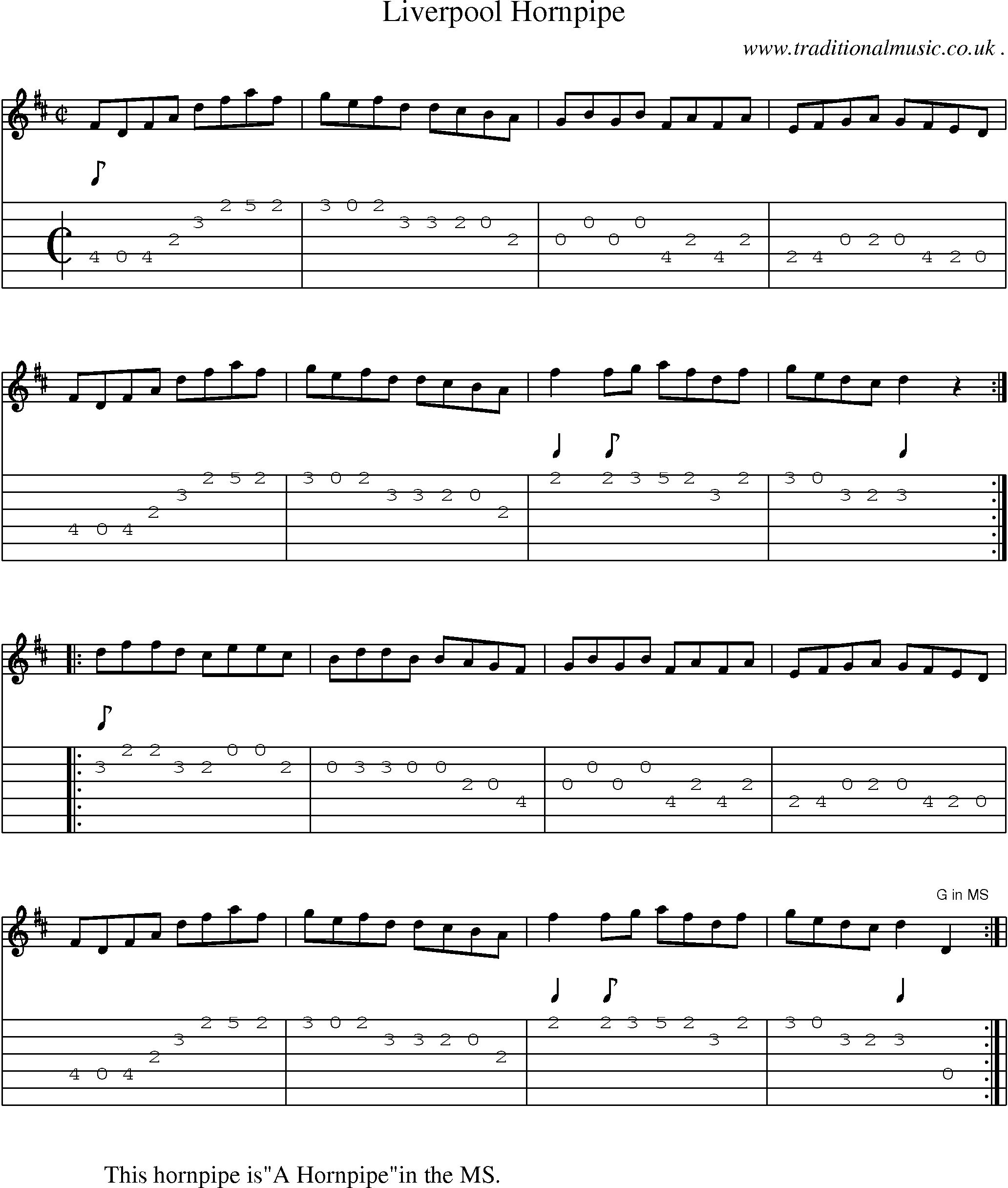 Sheet-Music and Guitar Tabs for Liverpool Hornpipe 
