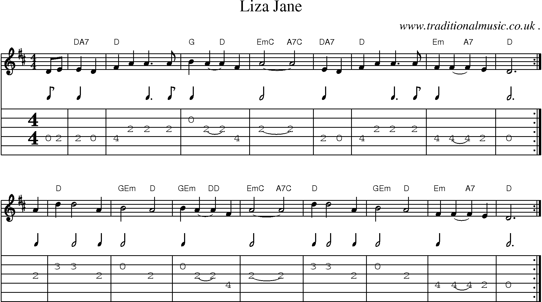 Sheet-Music and Guitar Tabs for Liza Jane