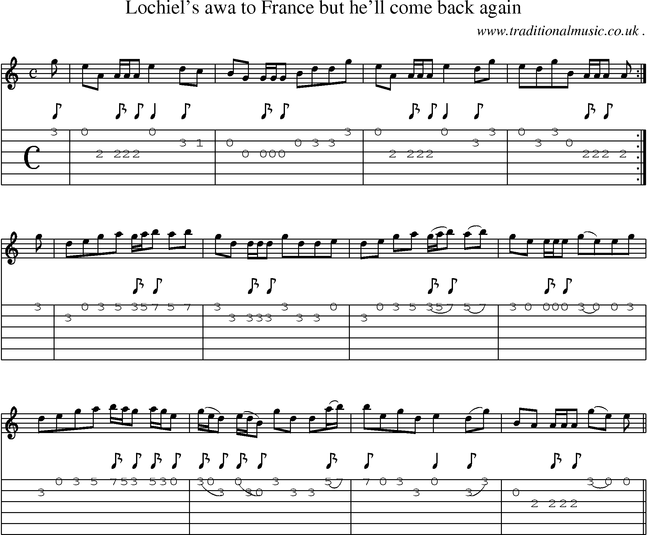 Sheet-Music and Guitar Tabs for Lochiels Awa To France But Hell Come Back Again