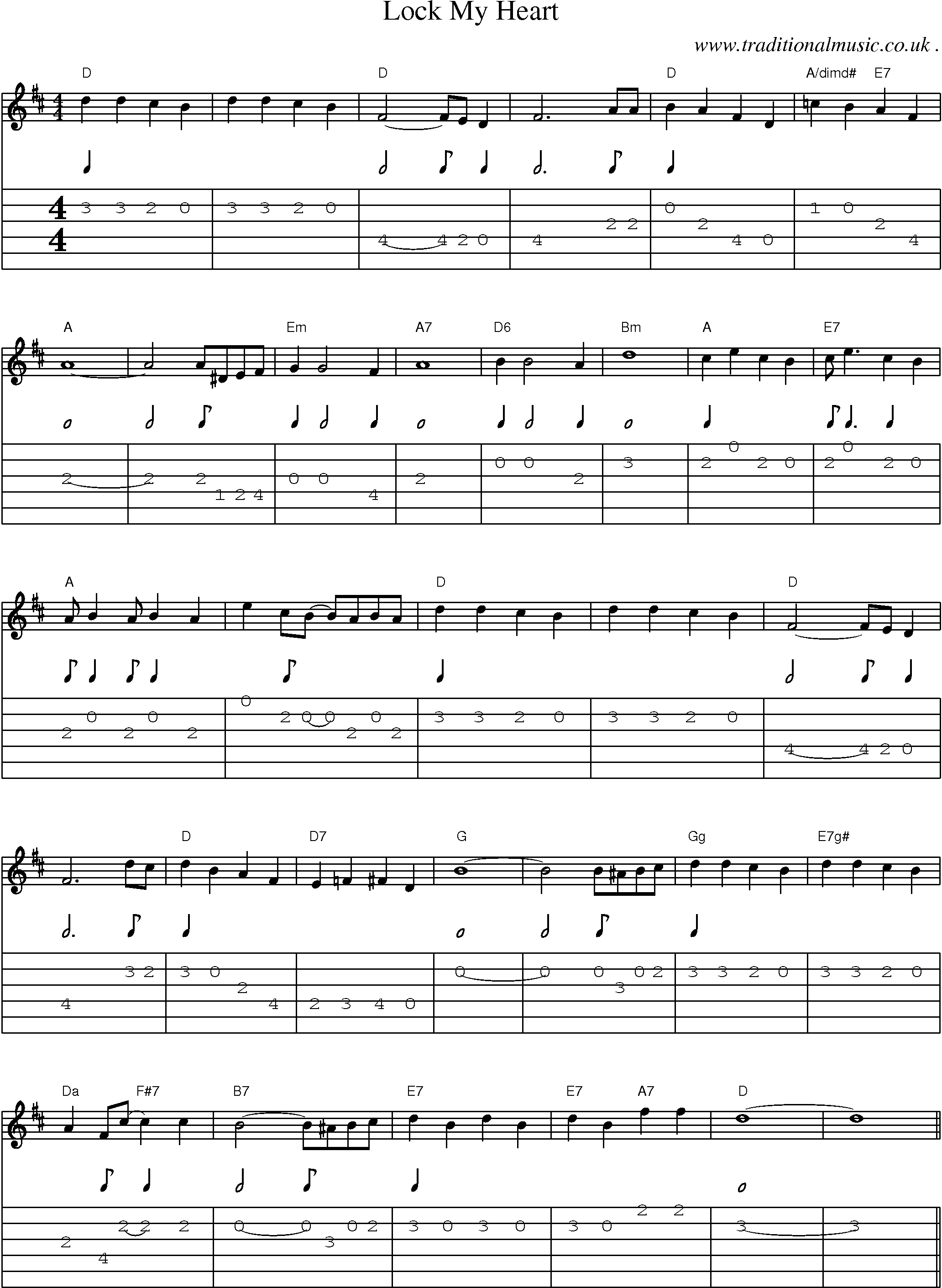 Sheet-Music and Guitar Tabs for Lock My Heart
