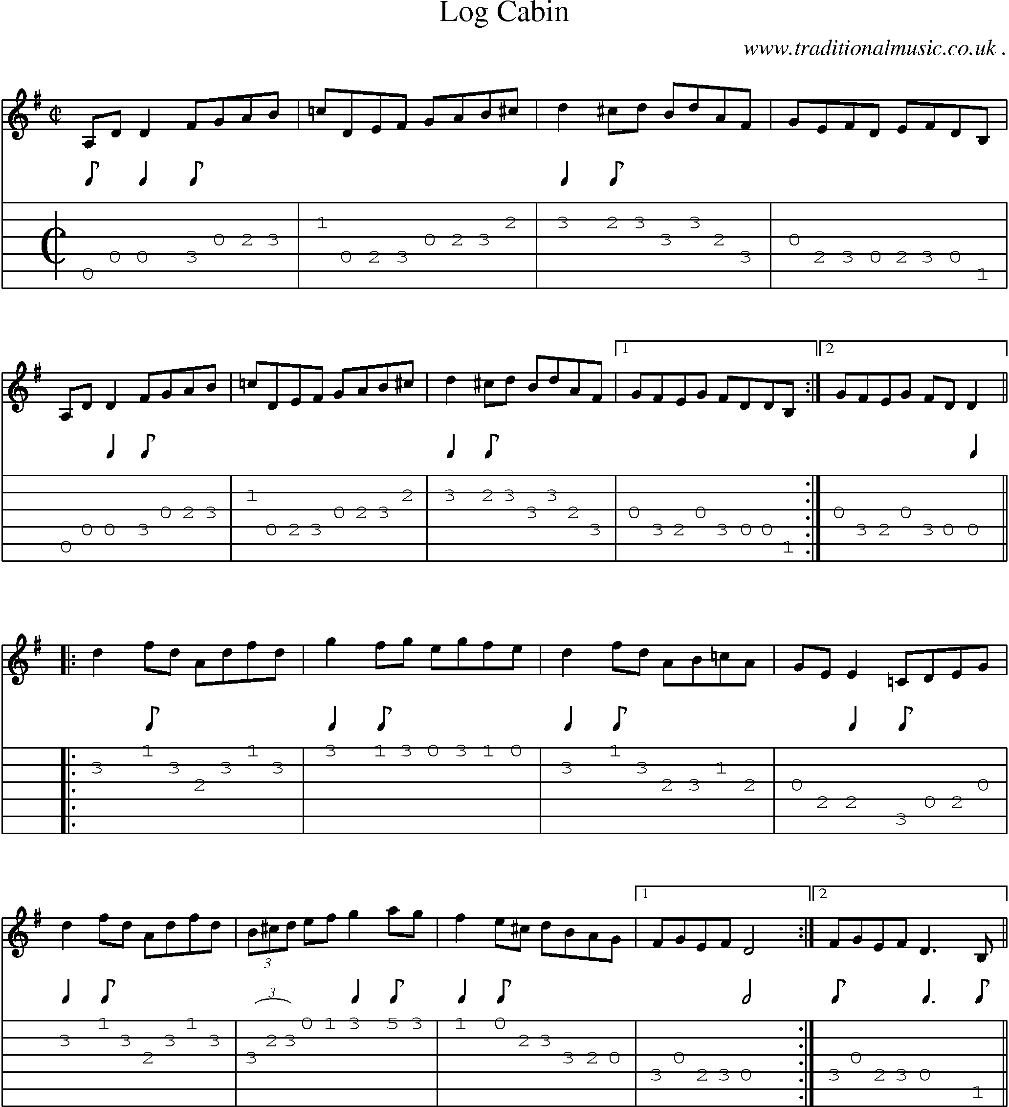 Sheet-Music and Guitar Tabs for Log Cabin