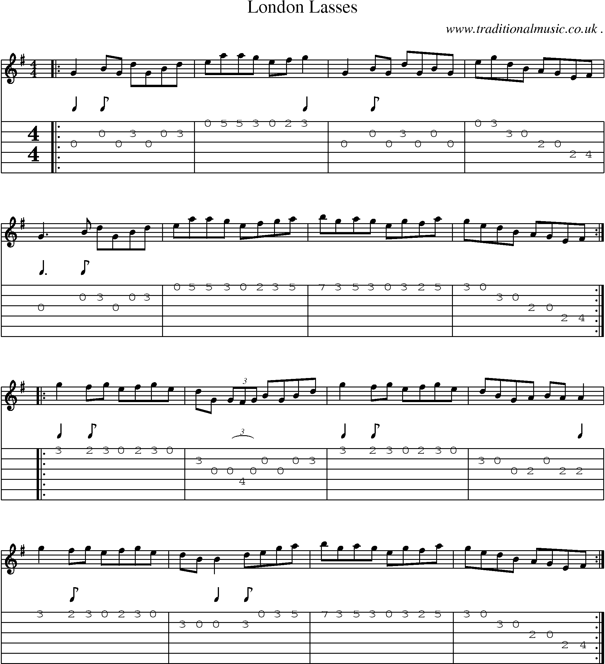 Sheet-Music and Guitar Tabs for London Lasses