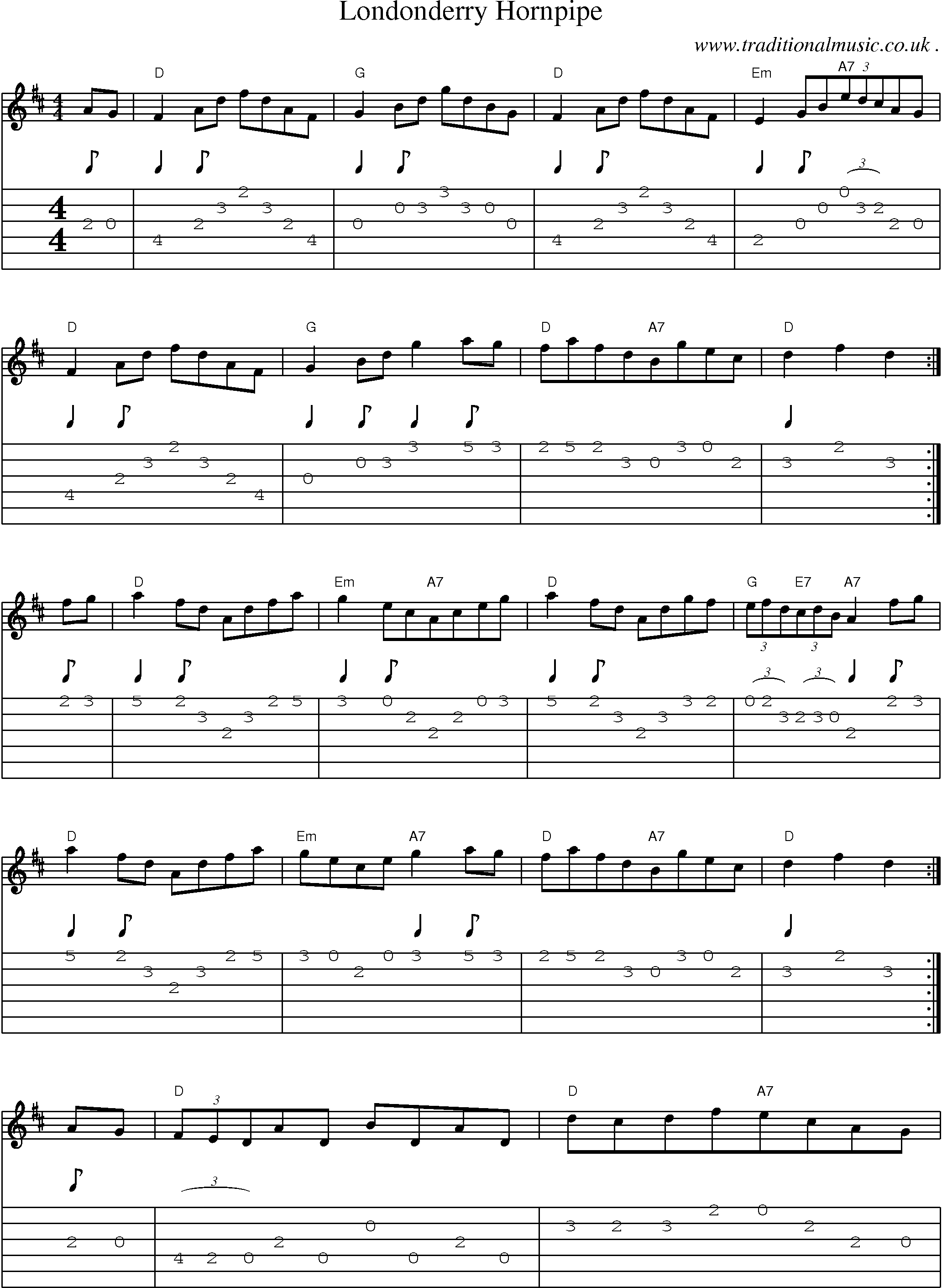 Sheet-Music and Guitar Tabs for Londonderry Hornpipe