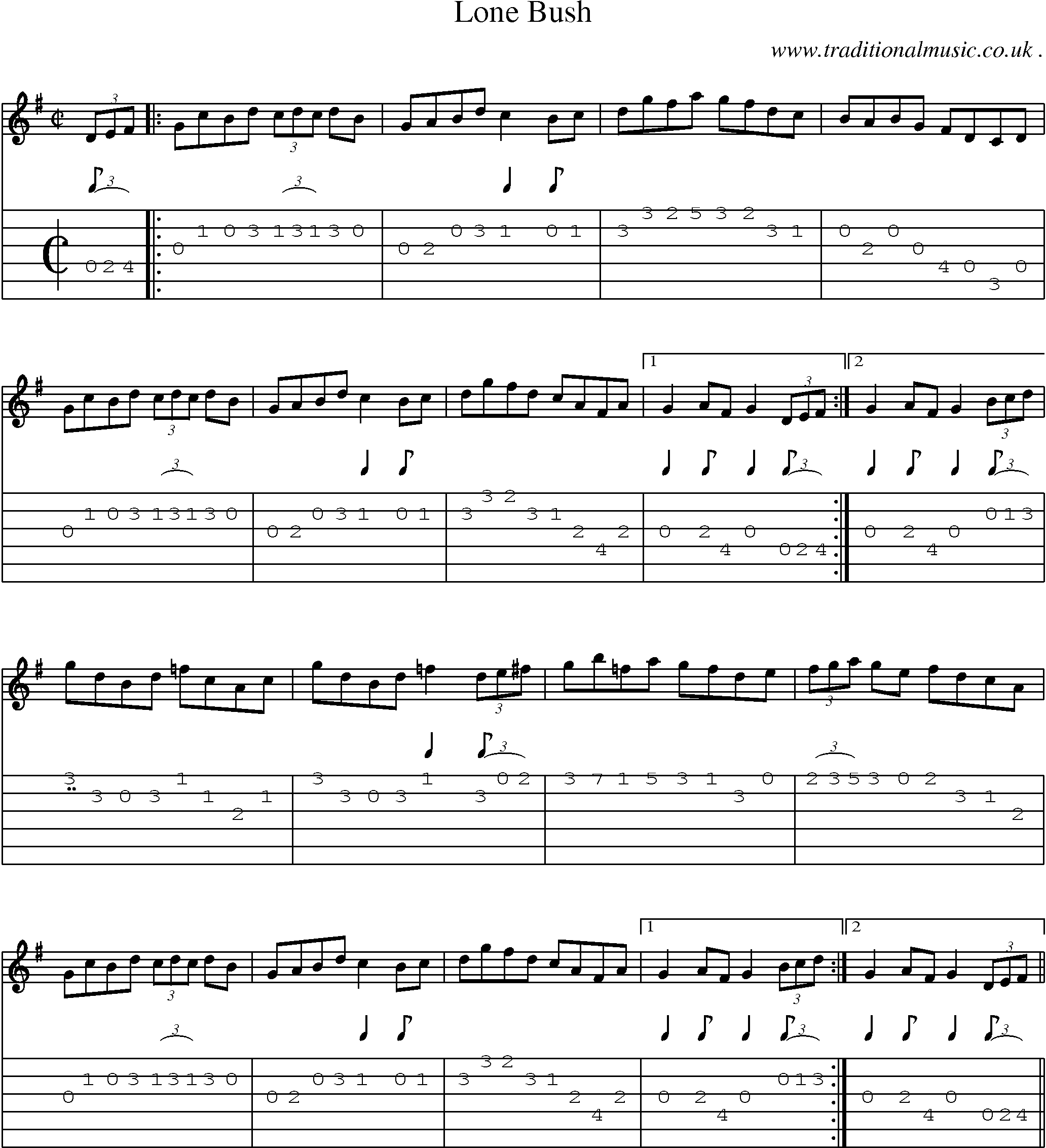 Sheet-Music and Guitar Tabs for Lone Bush