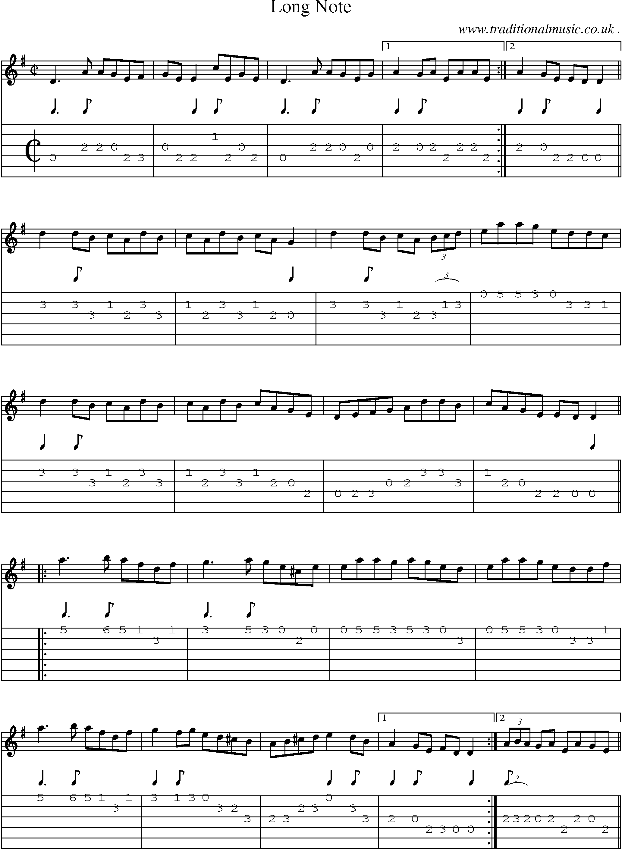 Sheet-Music and Guitar Tabs for Long Note