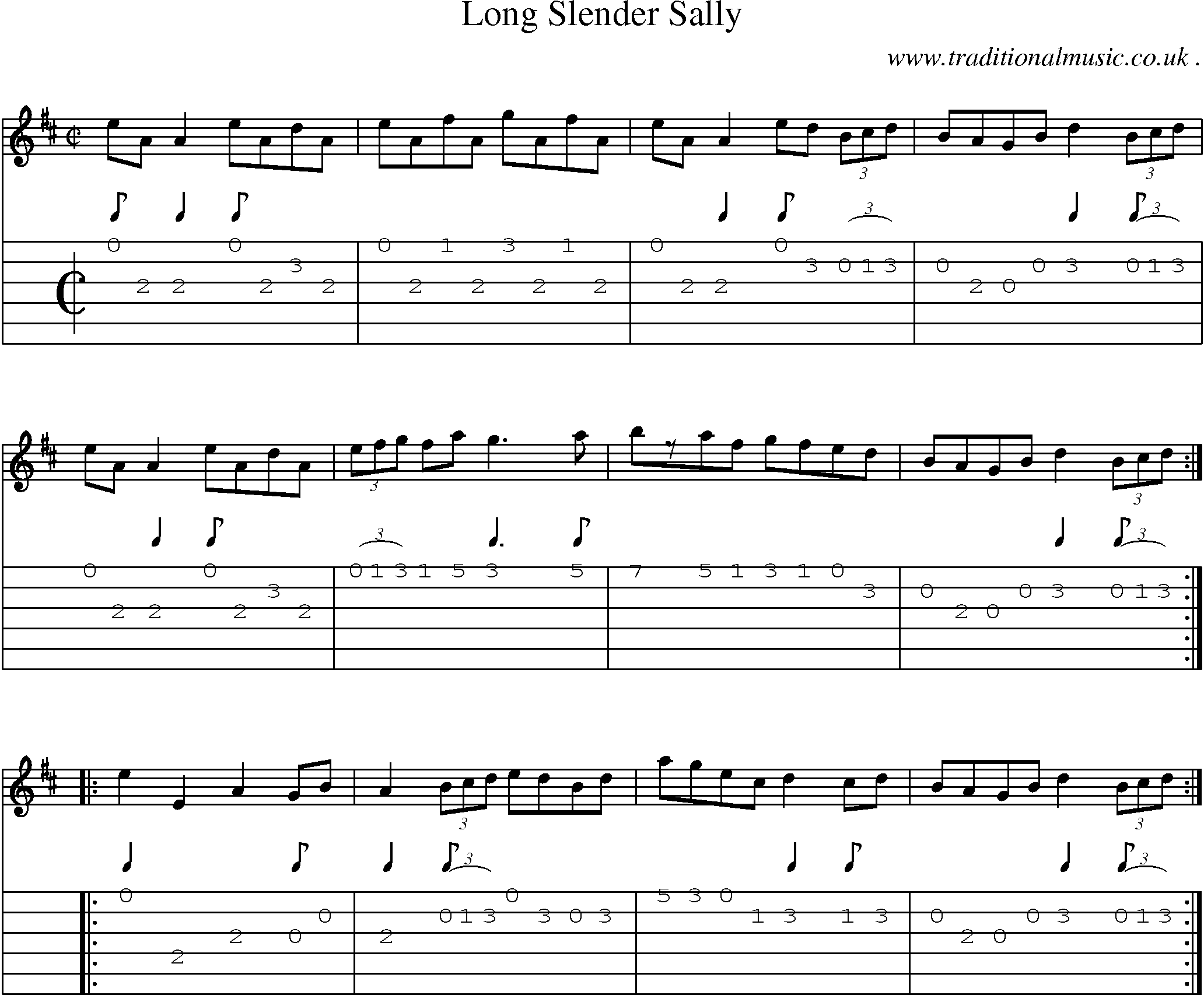 Sheet-Music and Guitar Tabs for Long Slender Sally