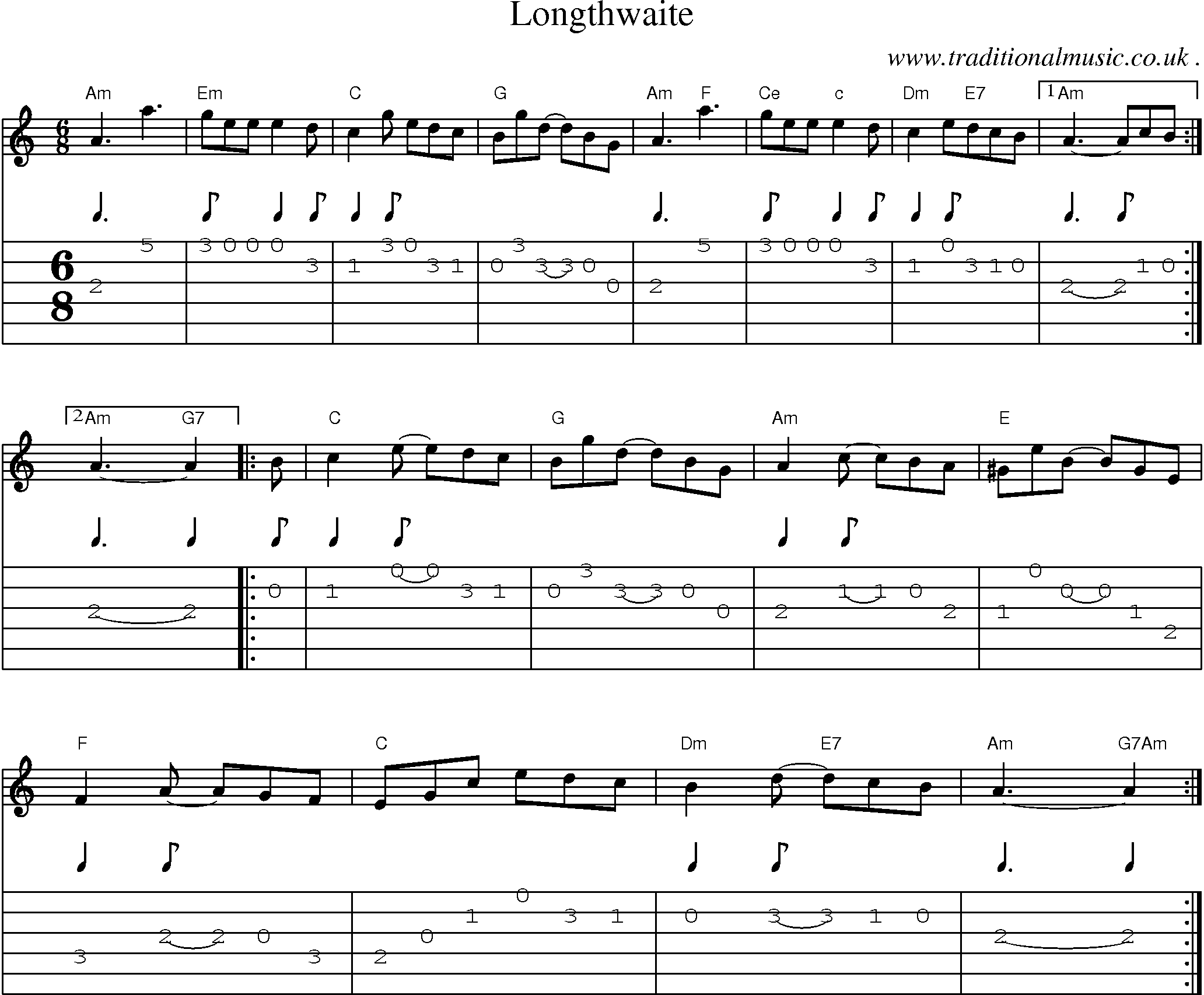 Sheet-Music and Guitar Tabs for Longthwaite