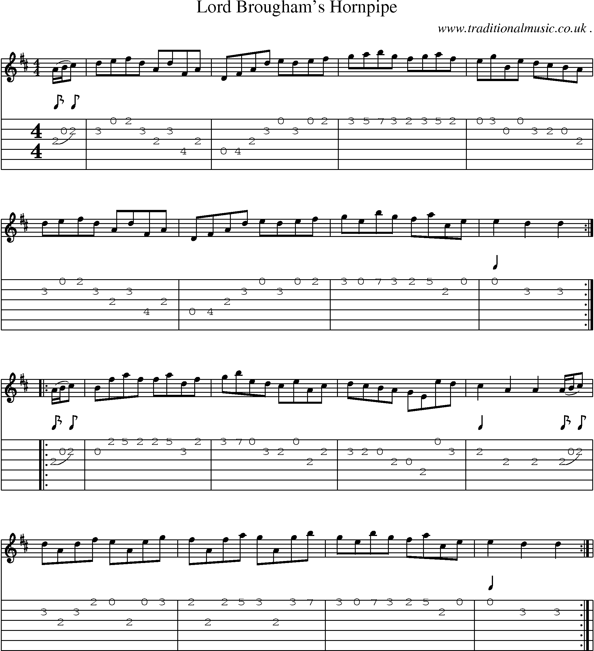 Sheet-Music and Guitar Tabs for Lord Broughams Hornpipe