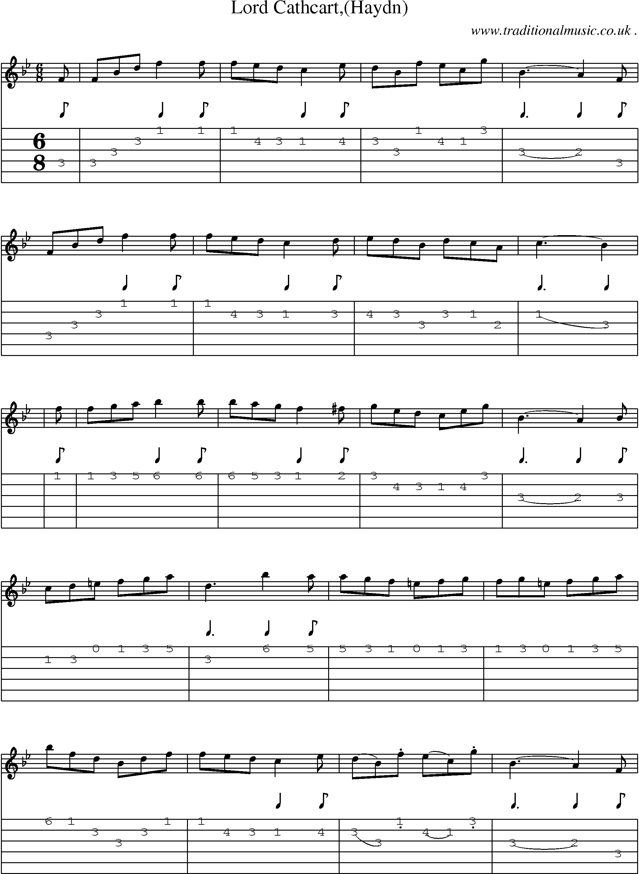 Sheet-Music and Guitar Tabs for Lord Cathcart(haydn)