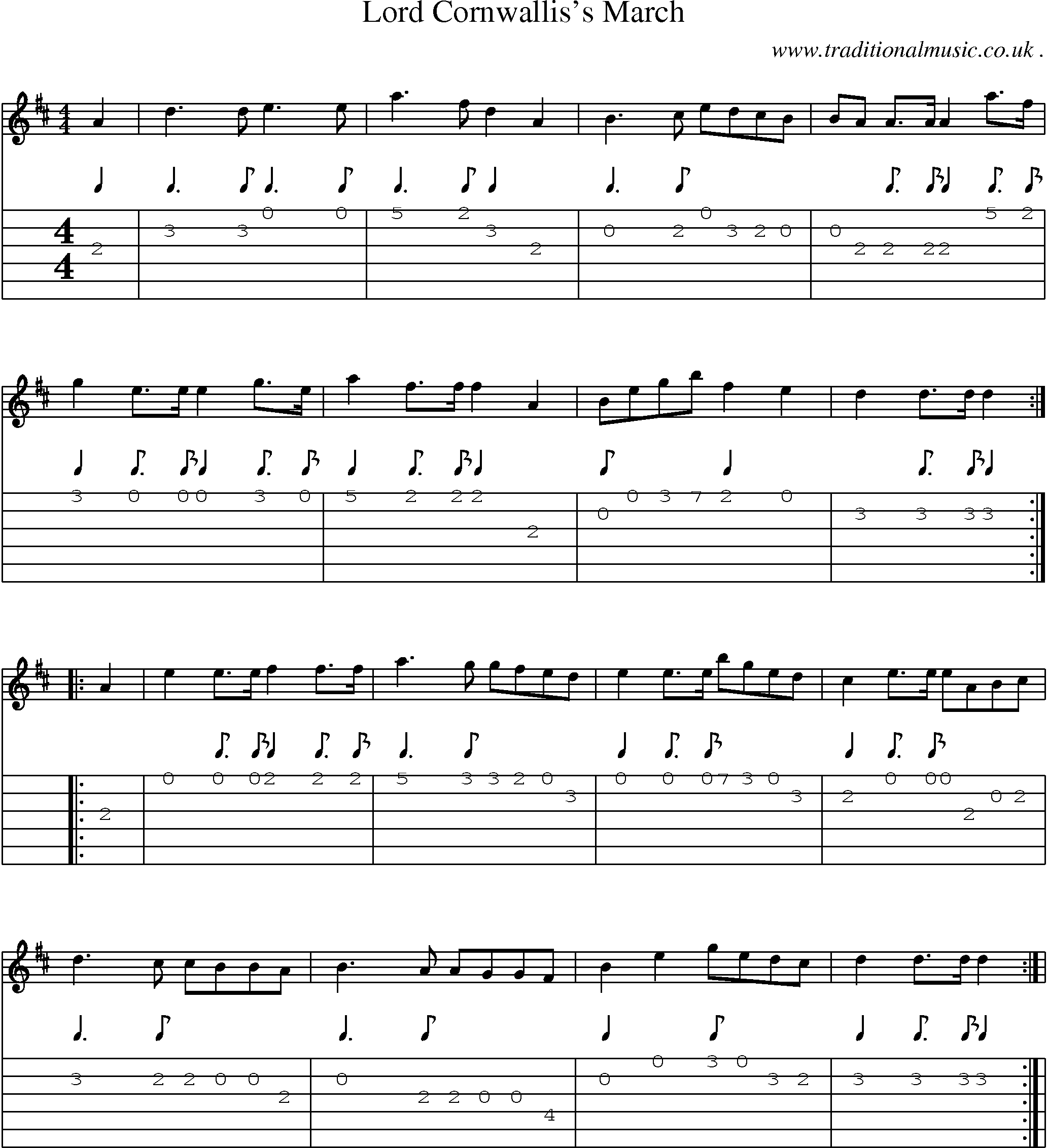 Sheet-Music and Guitar Tabs for Lord Cornwalliss March