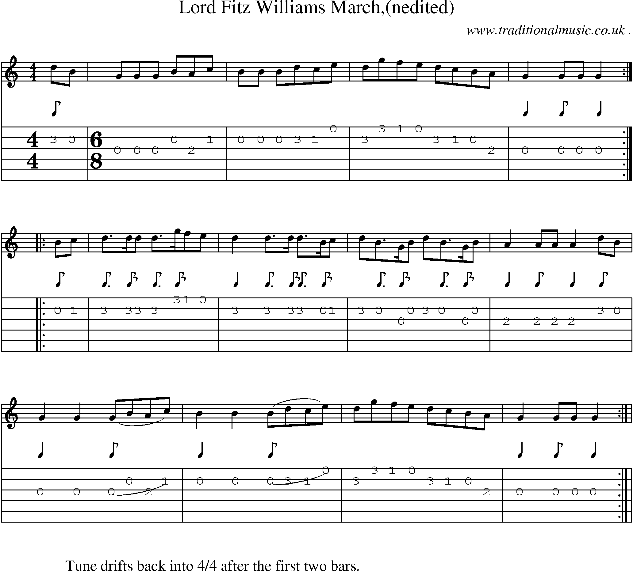 Sheet-Music and Guitar Tabs for Lord Fitz Williams March(nedited)
