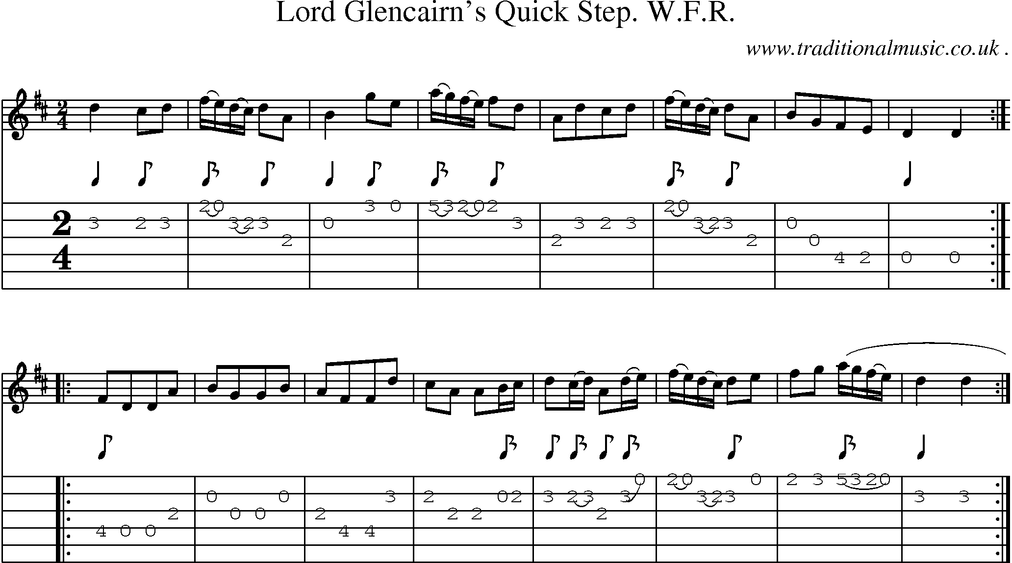 Sheet-Music and Guitar Tabs for Lord Glencairns Quick Step Wfr