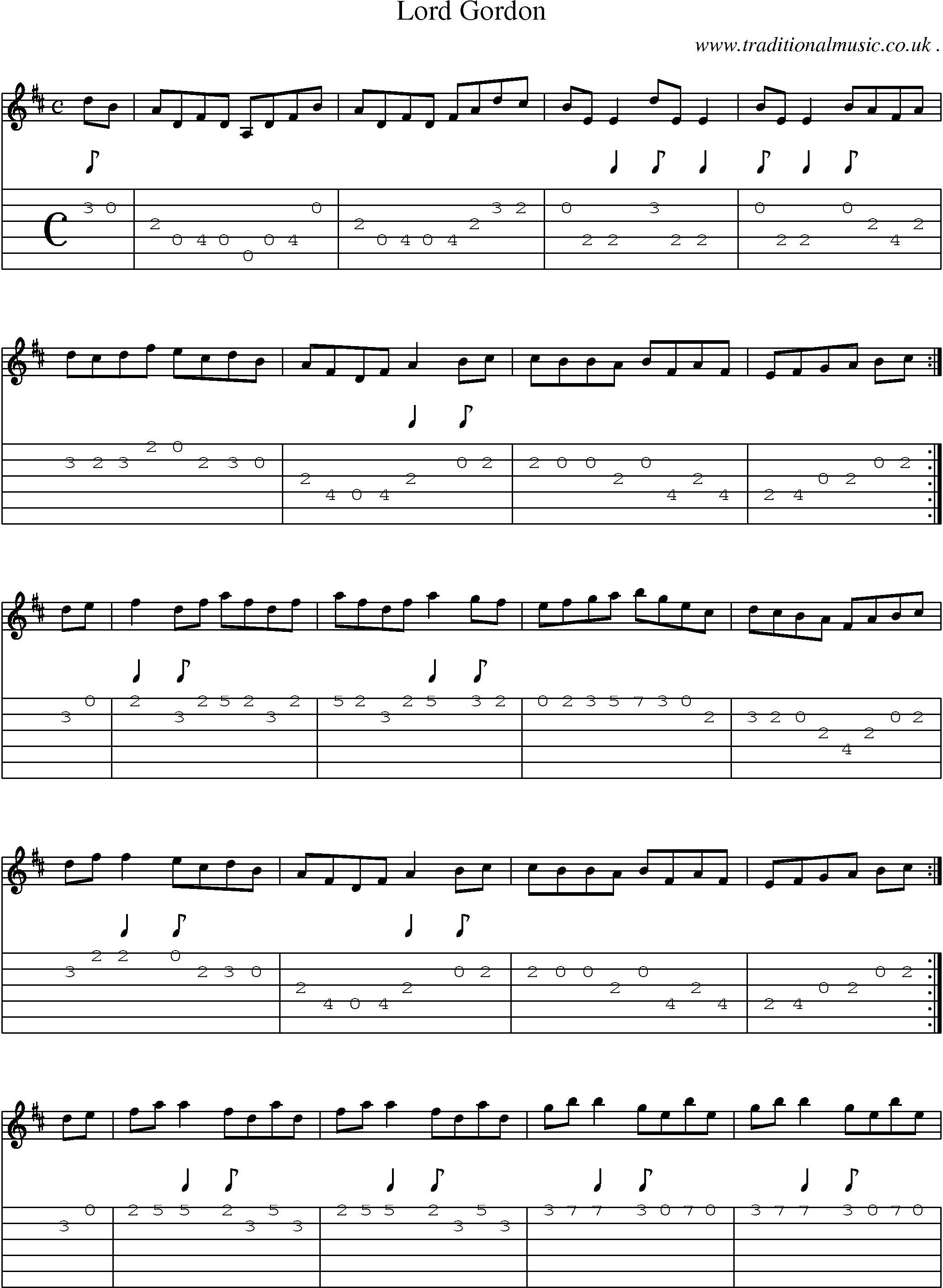 Sheet-Music and Guitar Tabs for Lord Gordon