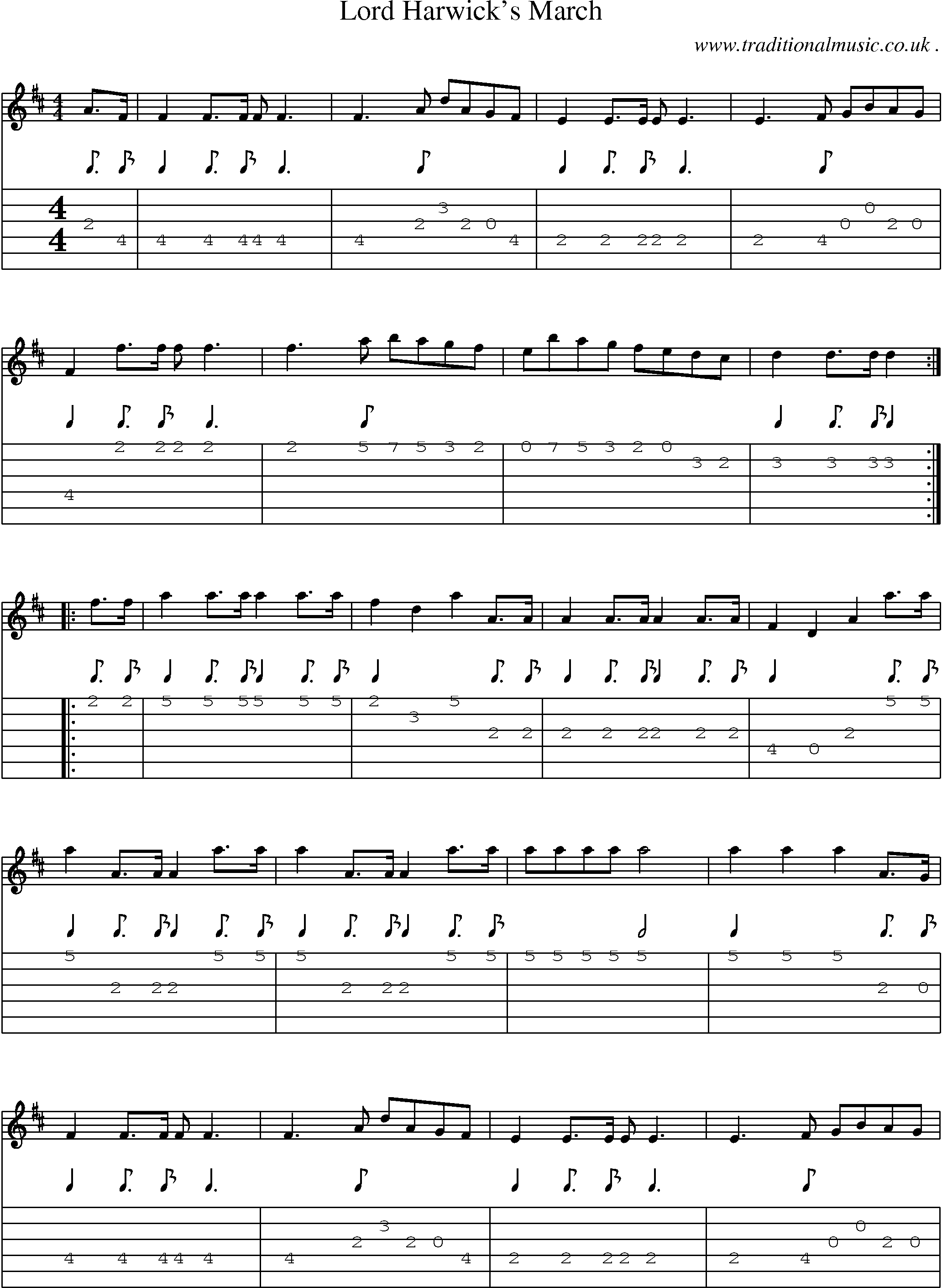 Sheet-Music and Guitar Tabs for Lord Harwicks March