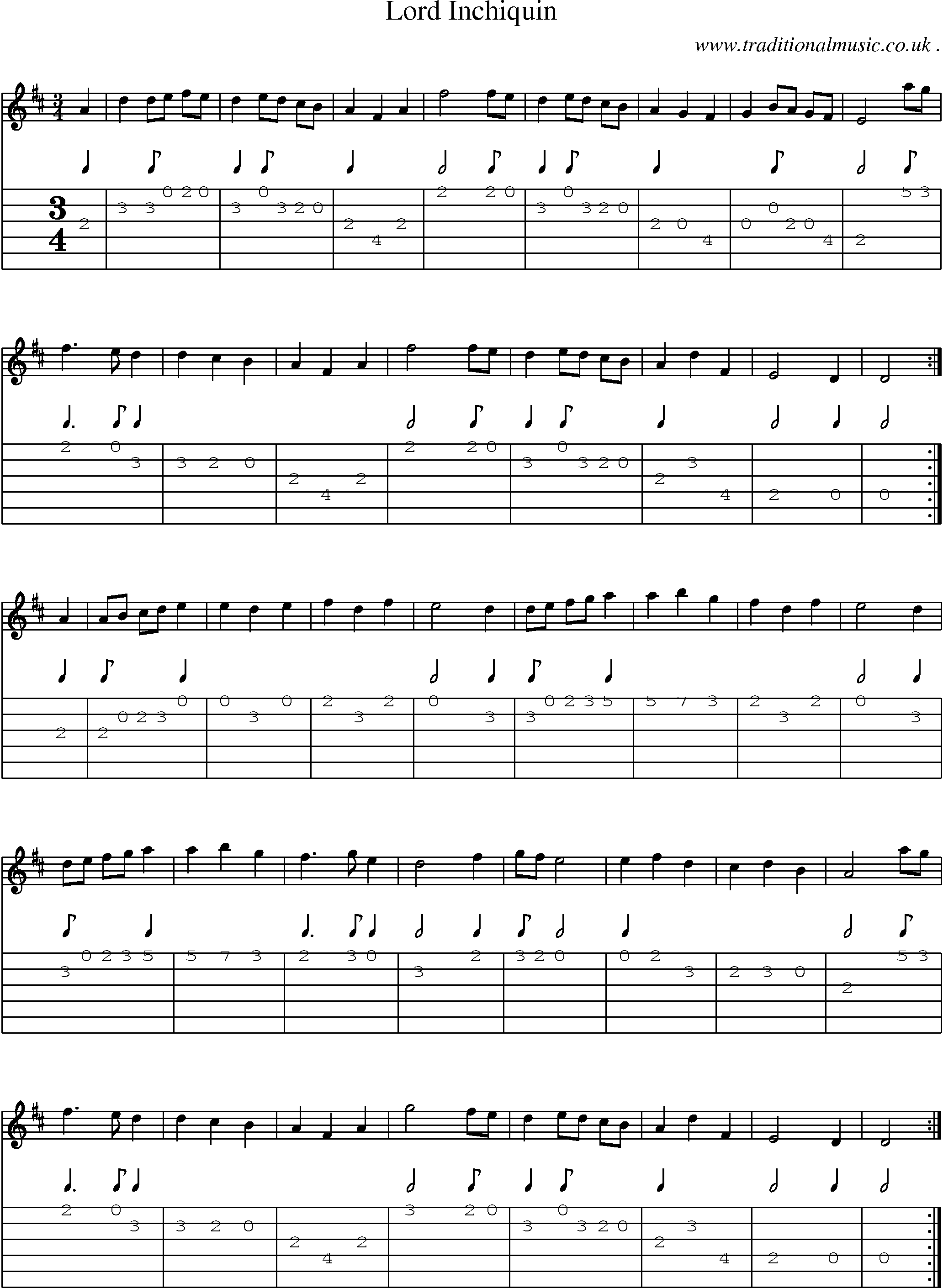 Sheet-Music and Guitar Tabs for Lord Inchiquin