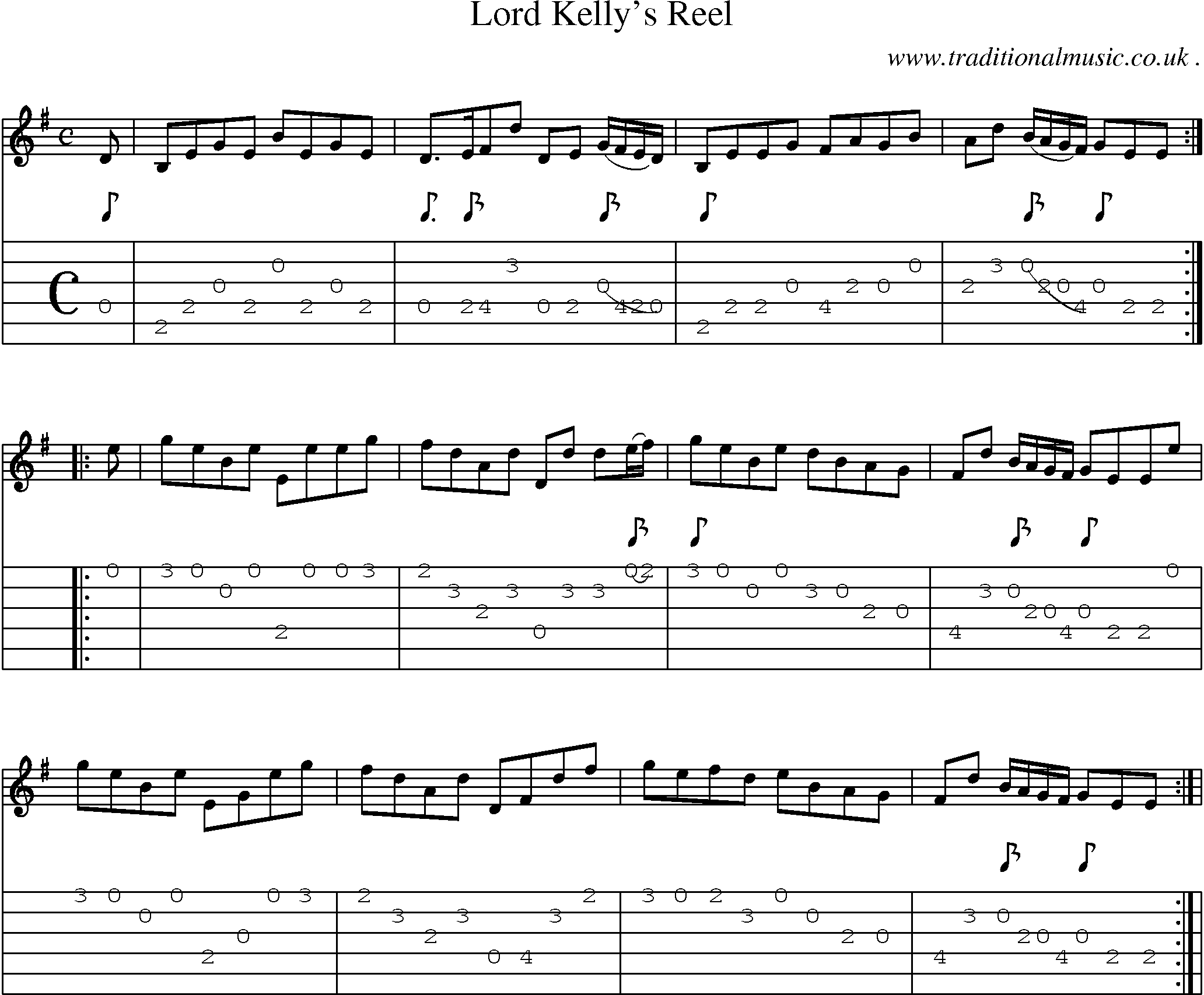 Sheet-Music and Guitar Tabs for Lord Kellys Reel