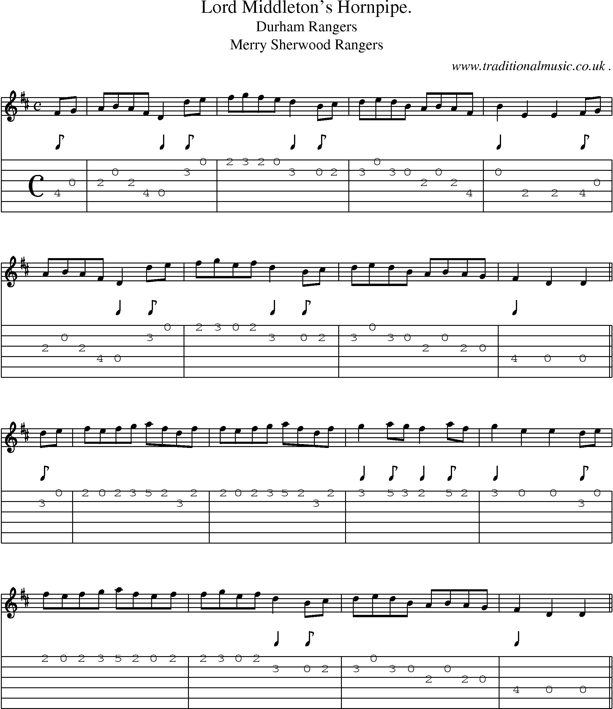 Sheet-Music and Guitar Tabs for Lord Middletons Hornpipe