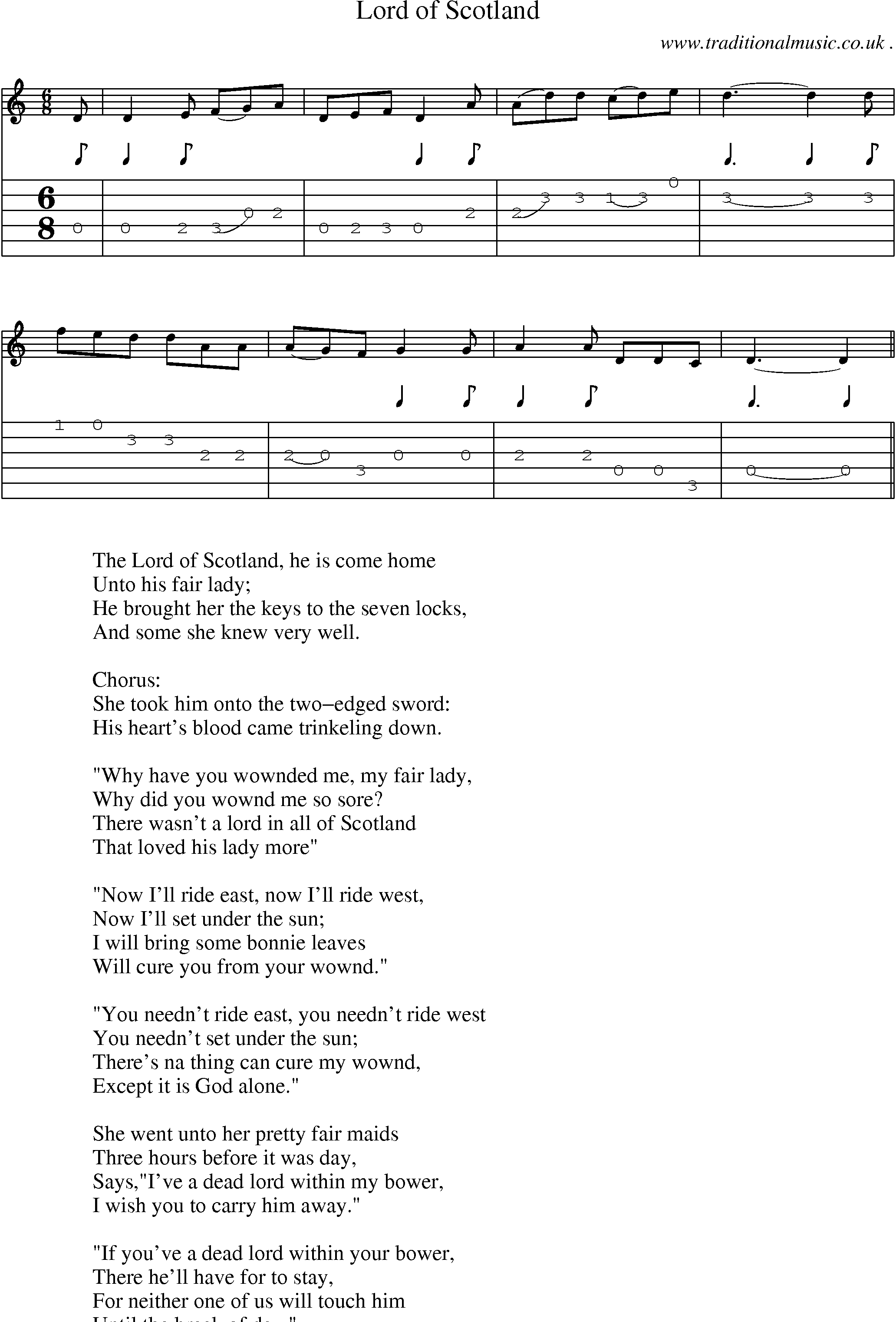 Sheet-Music and Guitar Tabs for Lord Of Scotland