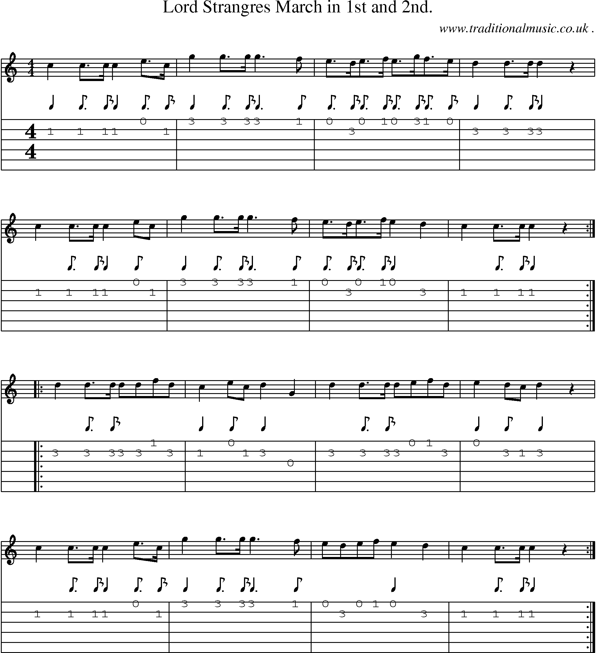 Sheet-Music and Guitar Tabs for Lord Strangres March In 1st And 2nd