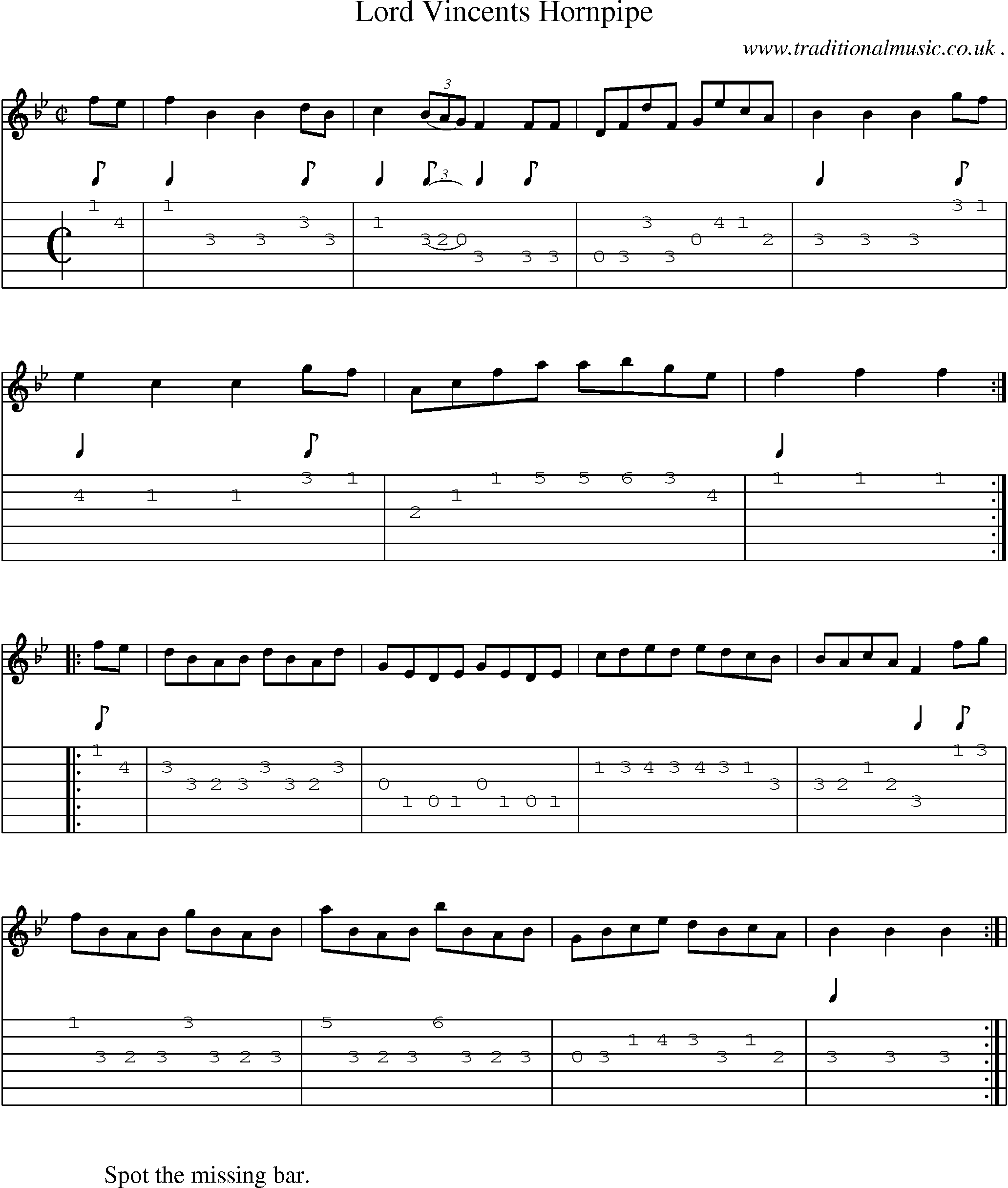 Sheet-Music and Guitar Tabs for Lord Vincents Hornpipe